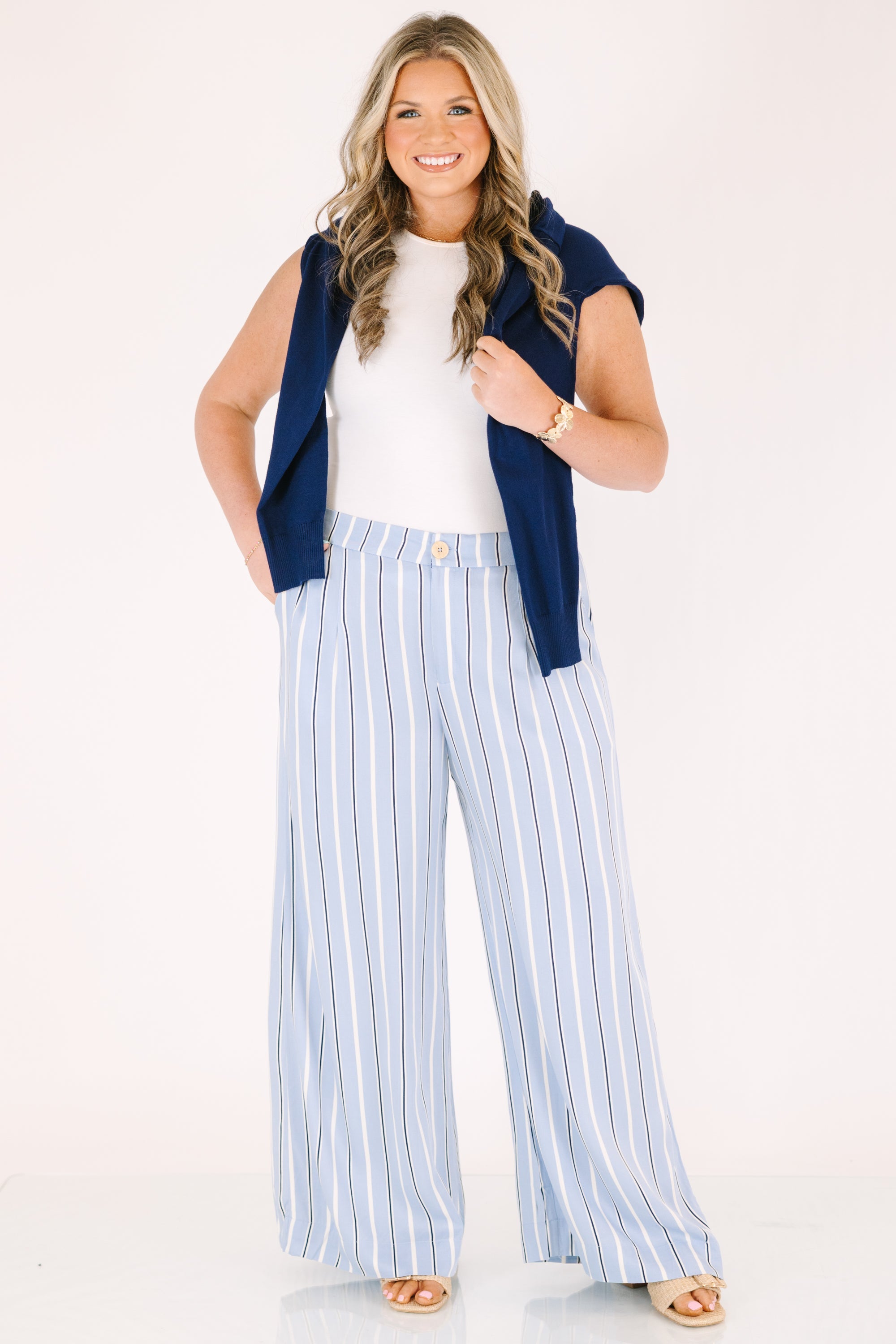 Casual Weekday Pants, Blue Stripe