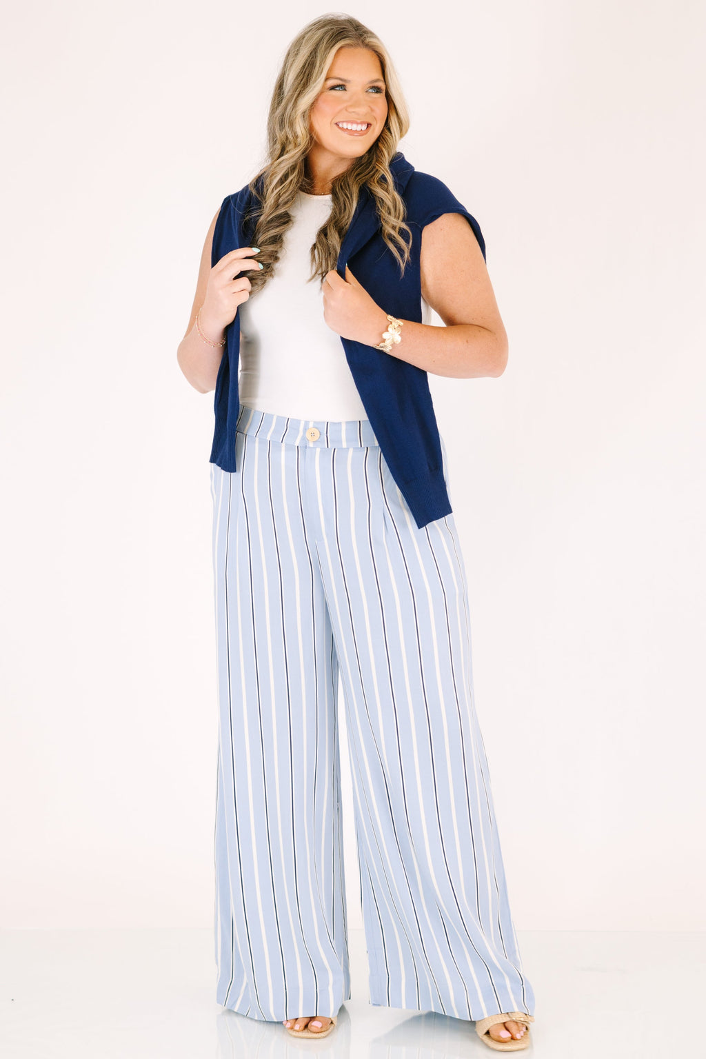Casual Weekday Pants, Blue Stripe