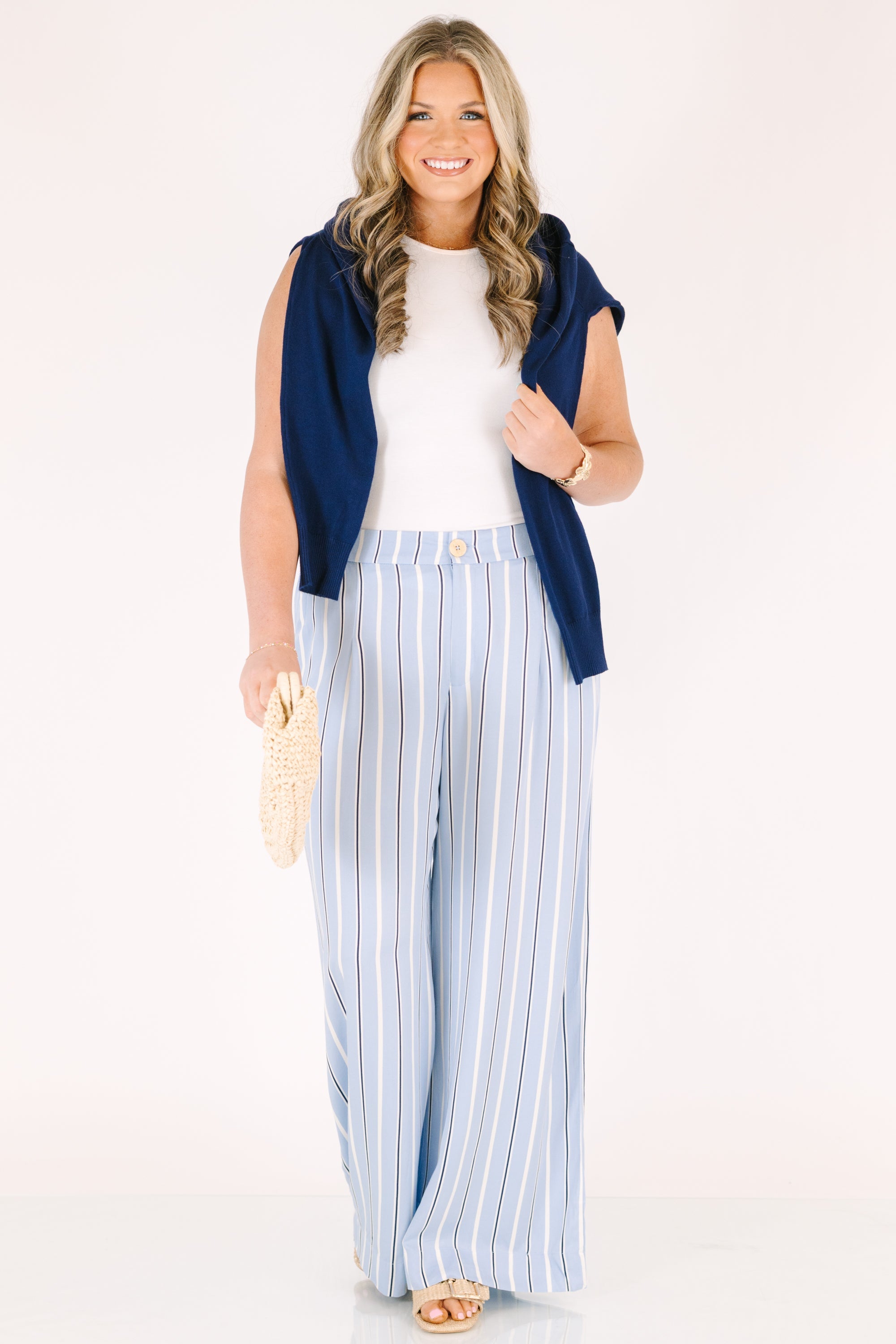 Casual Weekday Pants, Blue Stripe