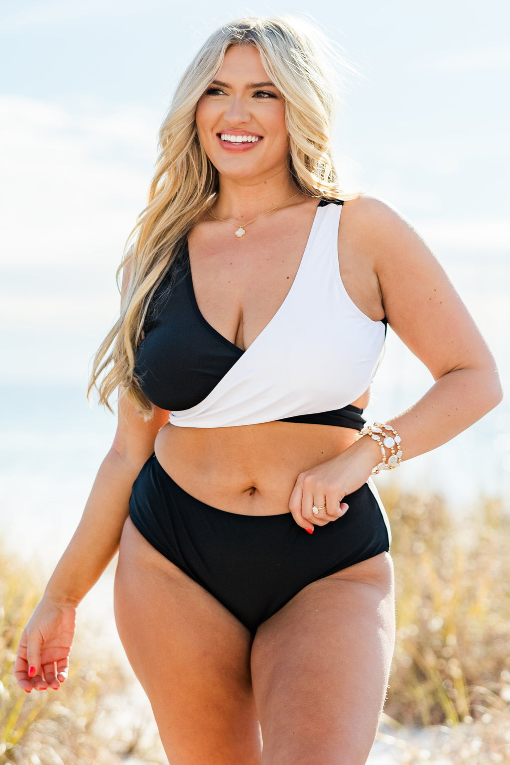 Catch Flights Swim Top, Black/White