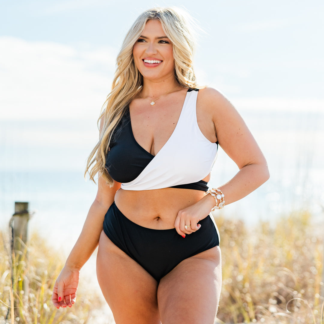 Catch Flights Swim Bottom, Black/White