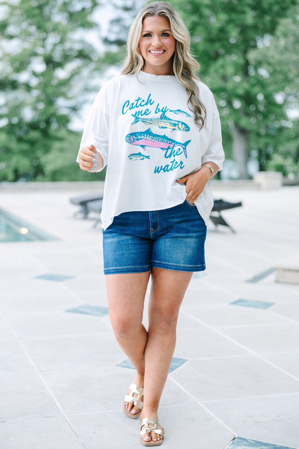 Catch Me by the Water Vintage Wash Tee, White