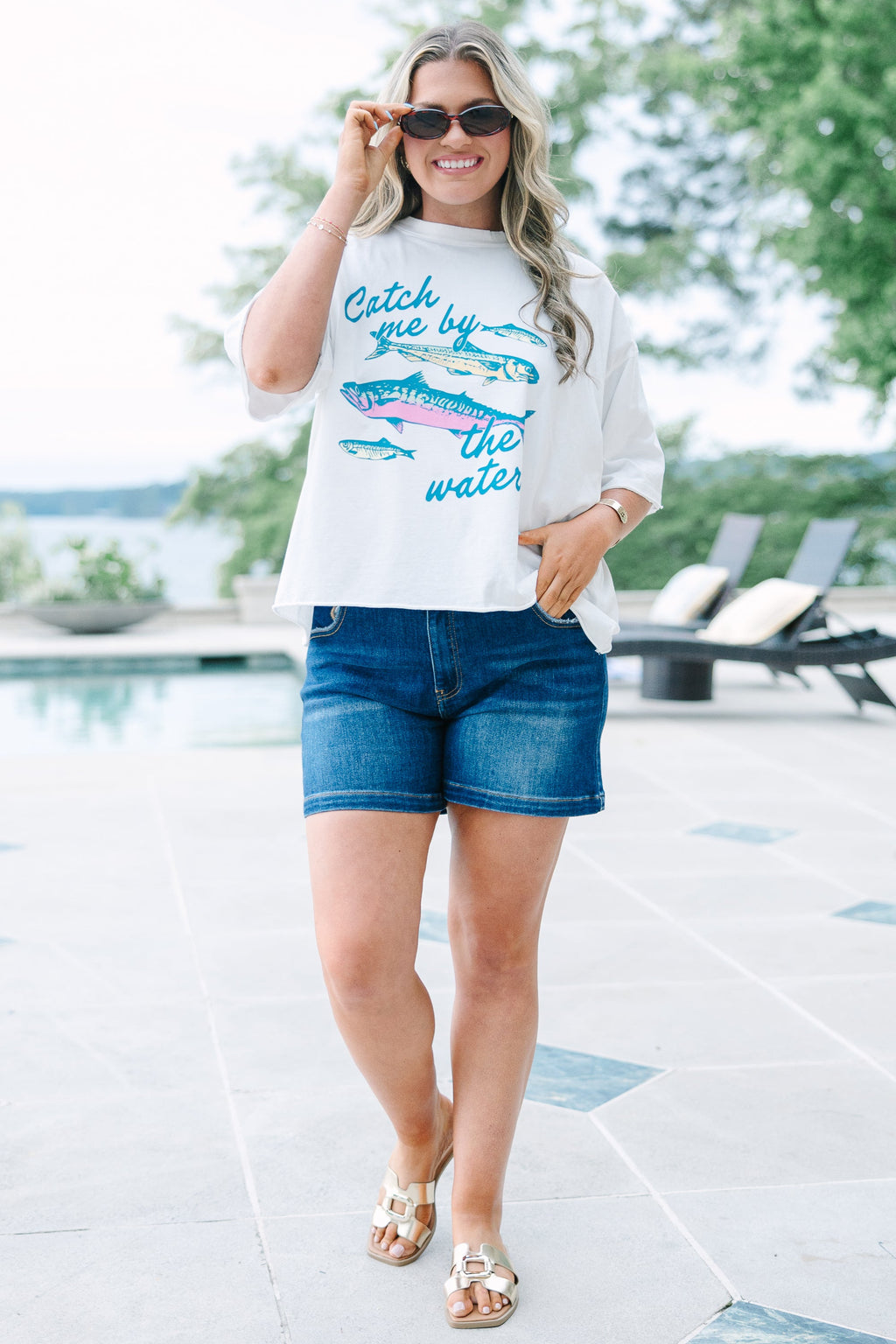 Catch Me by the Water Vintage Wash Tee, White