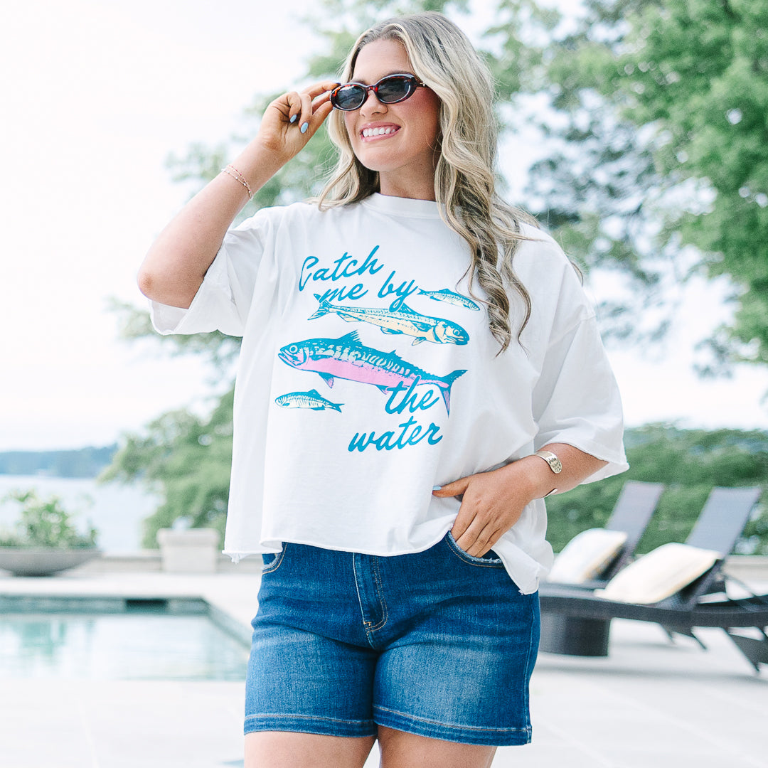 Catch Me by the Water Vintage Wash Tee, White
