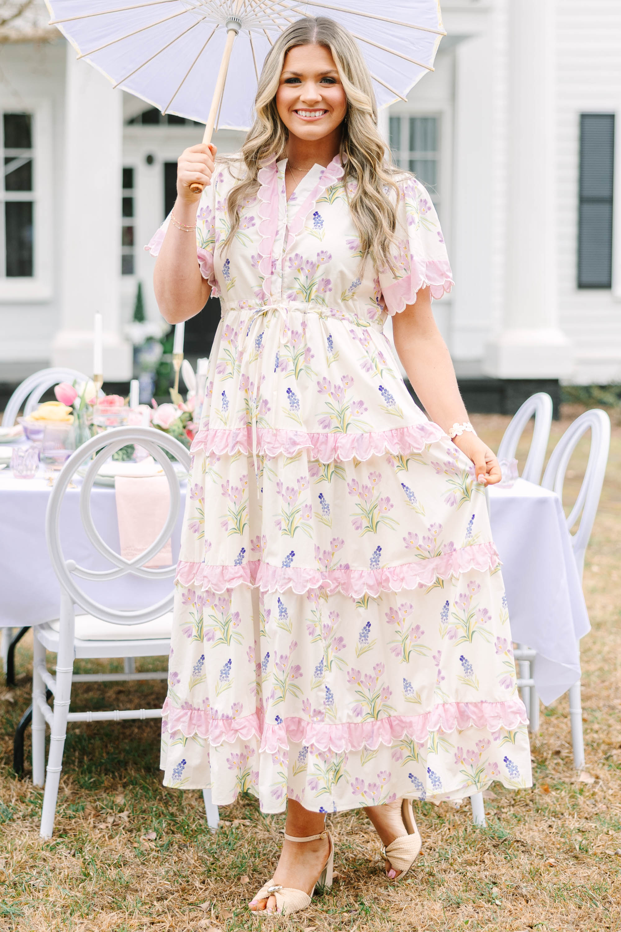 Caught You Smiling Dress, Cream