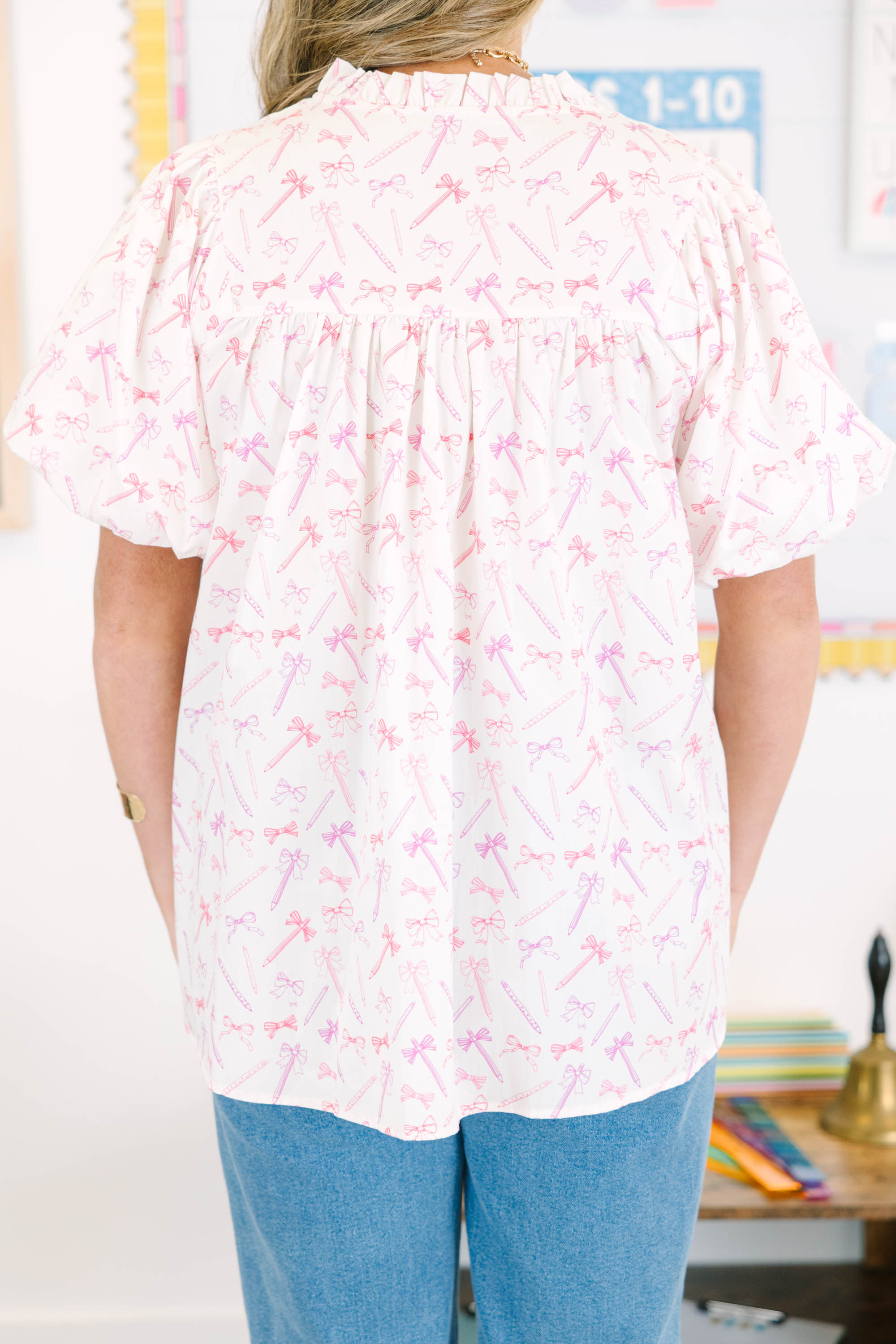 Cheerful Charm Top, Pink Pencil Toile