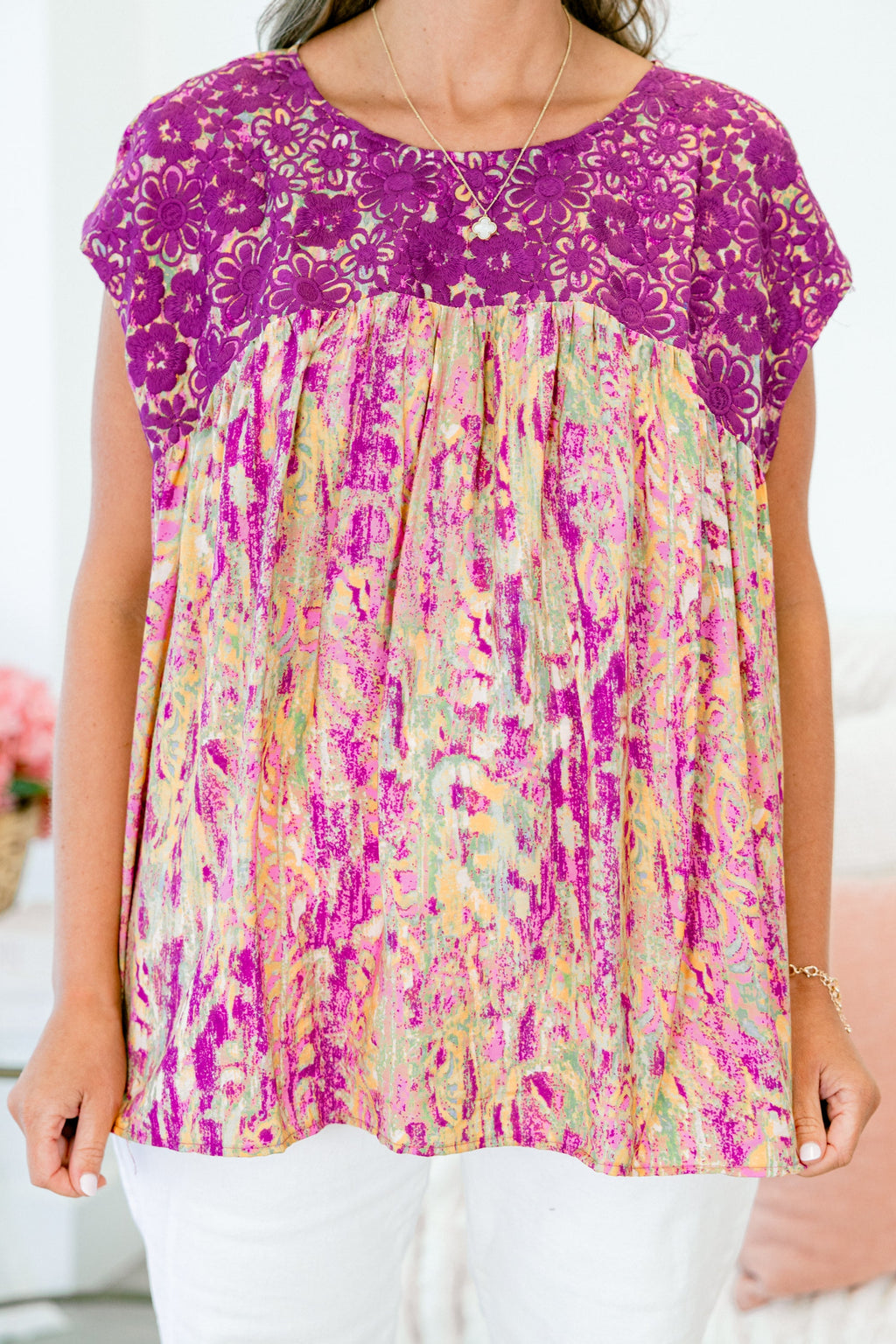 Cherry Blossom Trees Top, Magenta Multi