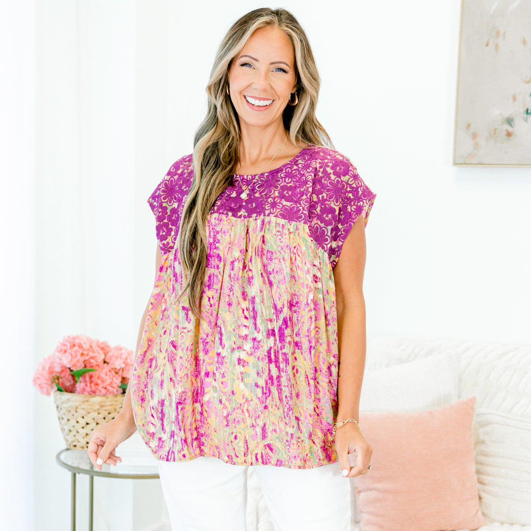 Cherry Blossom Trees Top, Magenta Multi