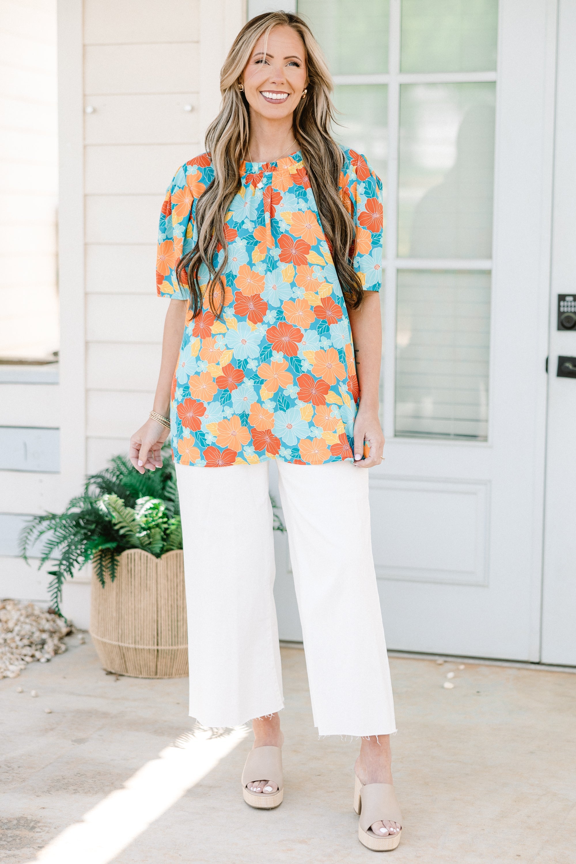 Citrus Bloom Blouse, Blue