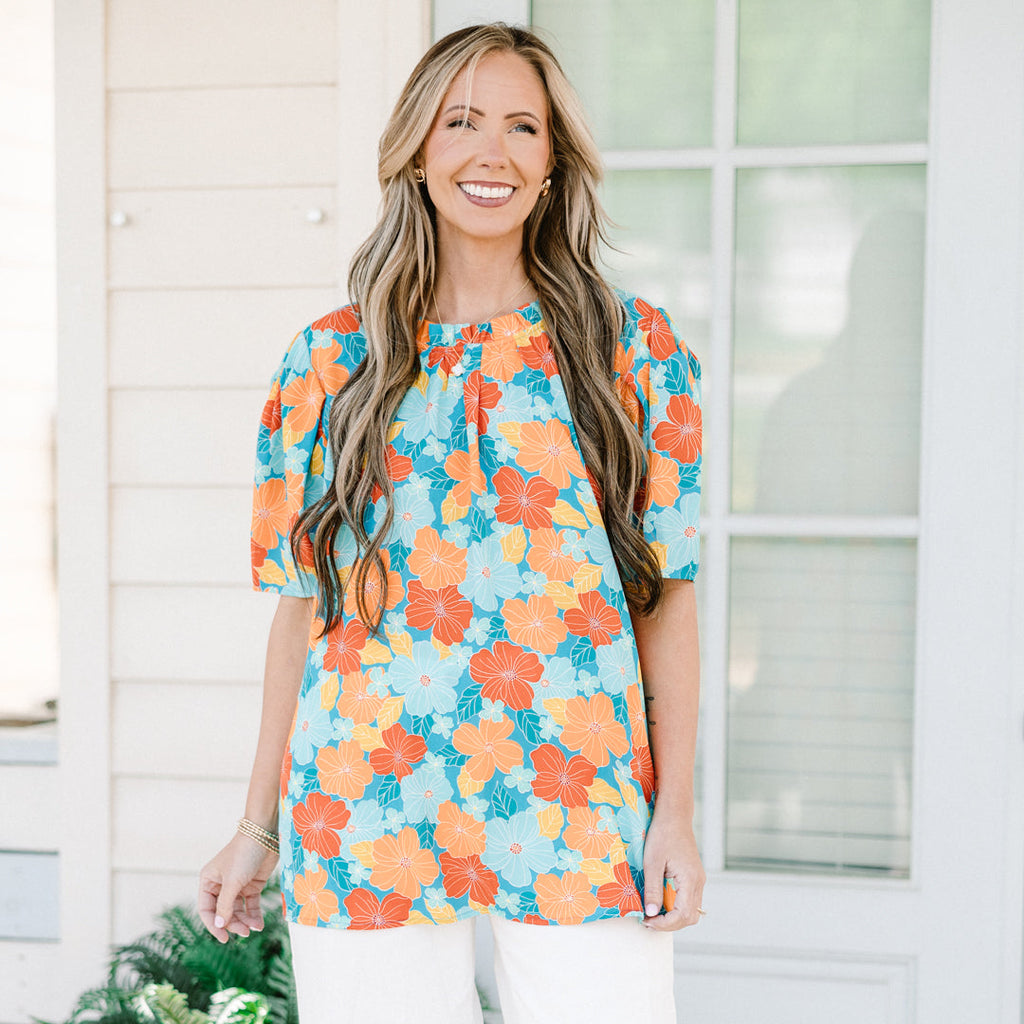 Citrus Bloom Blouse, Blue