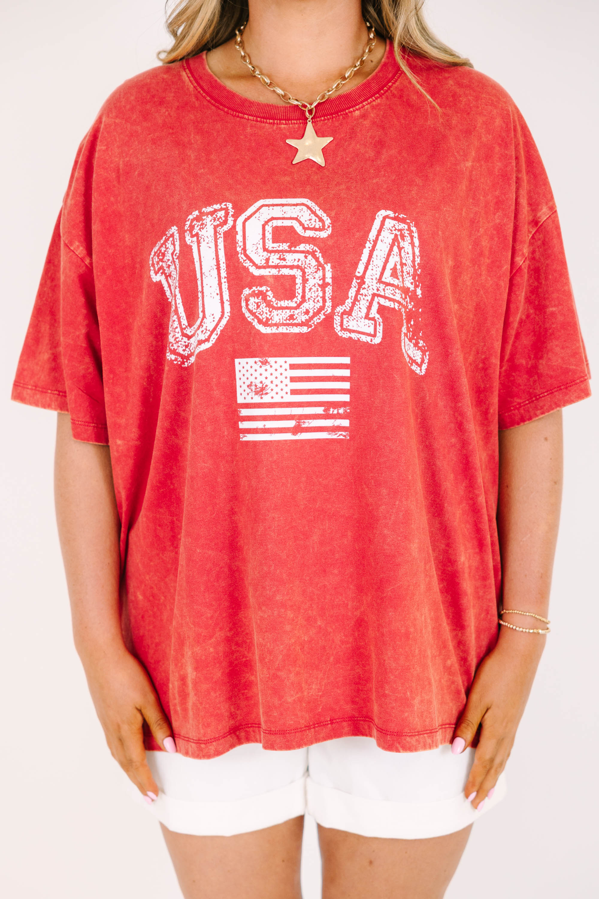 Classic American Acid Wash Relaxed Tee, Dark Red