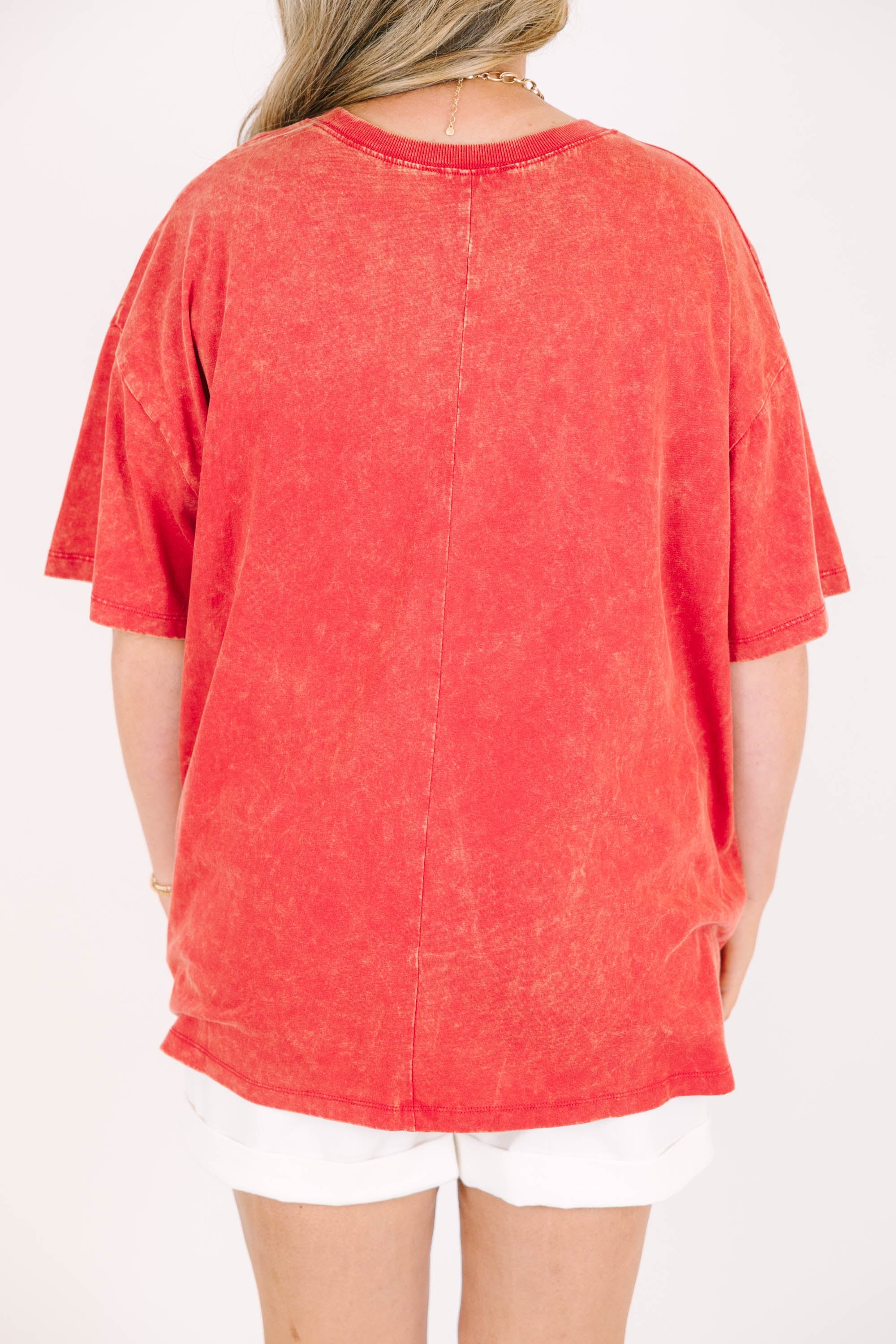 Classic American Acid Wash Relaxed Tee, Dark Red