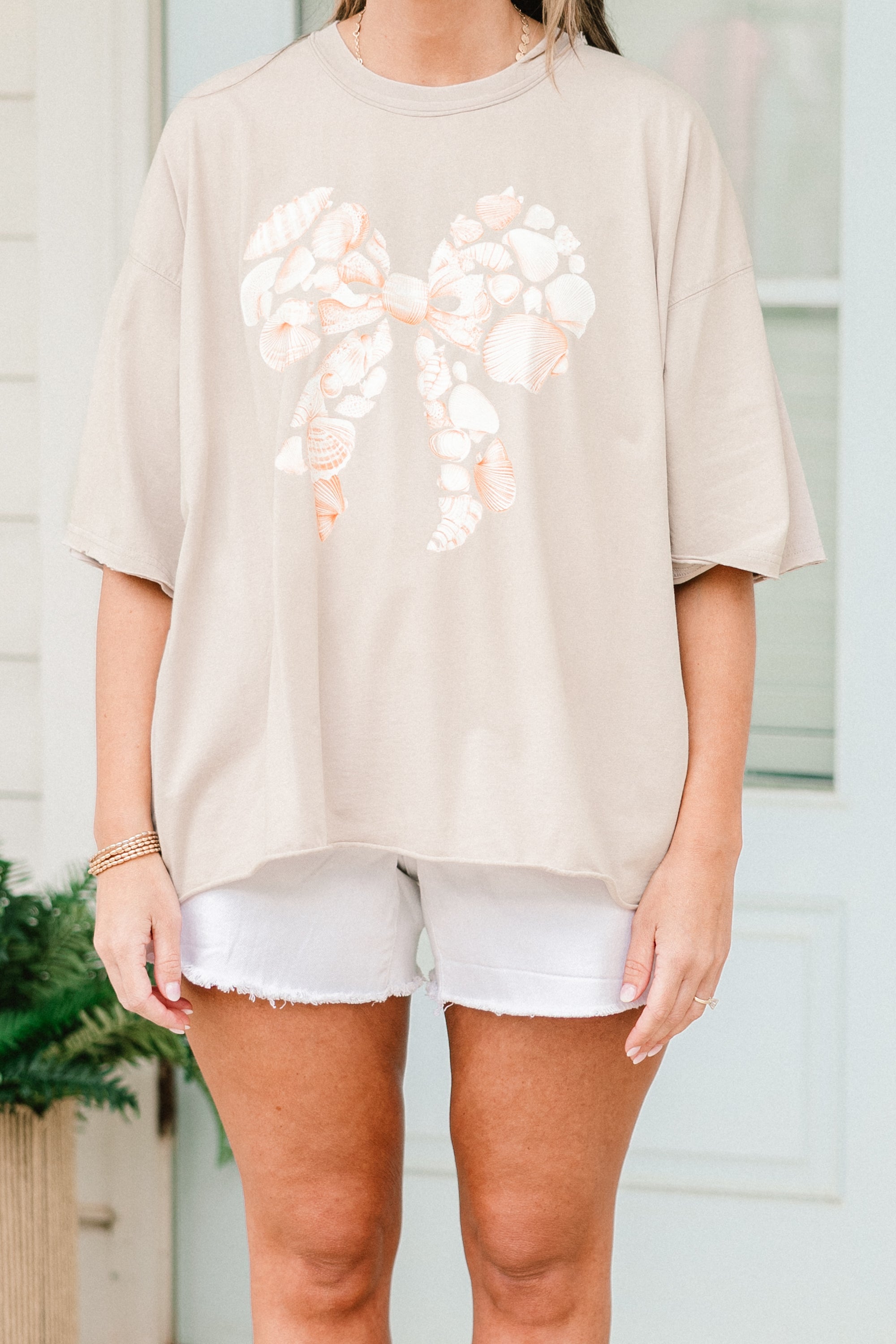 Coastal Bow Vintage Wash Tee, Stone