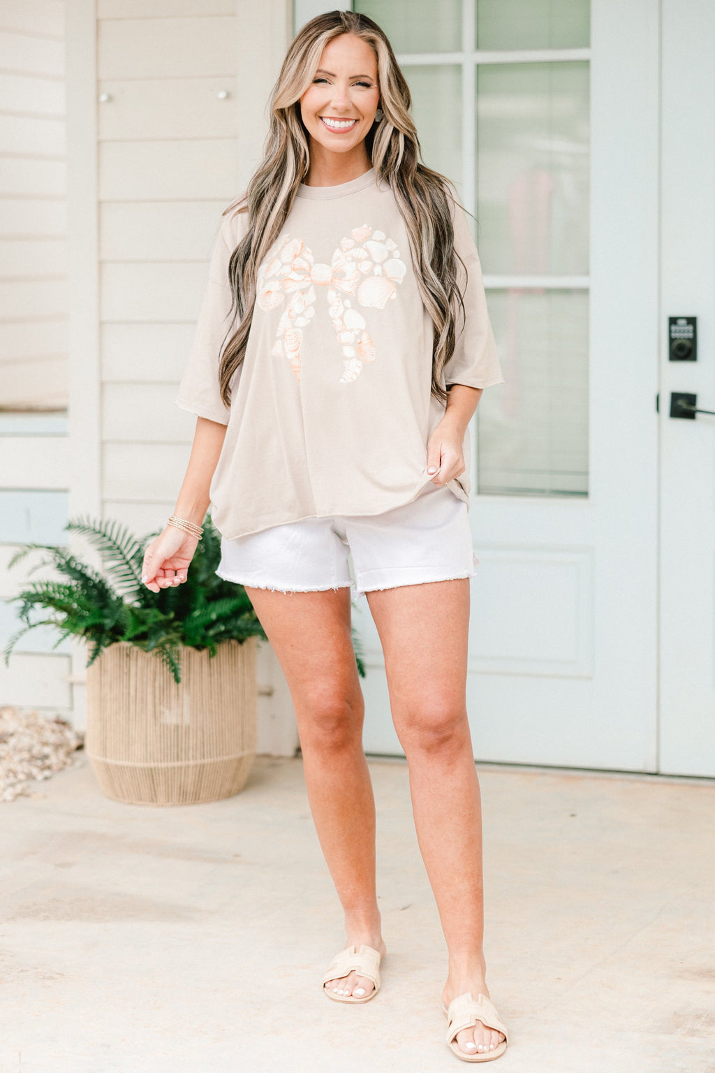 Coastal Bow Vintage Wash Tee, Stone