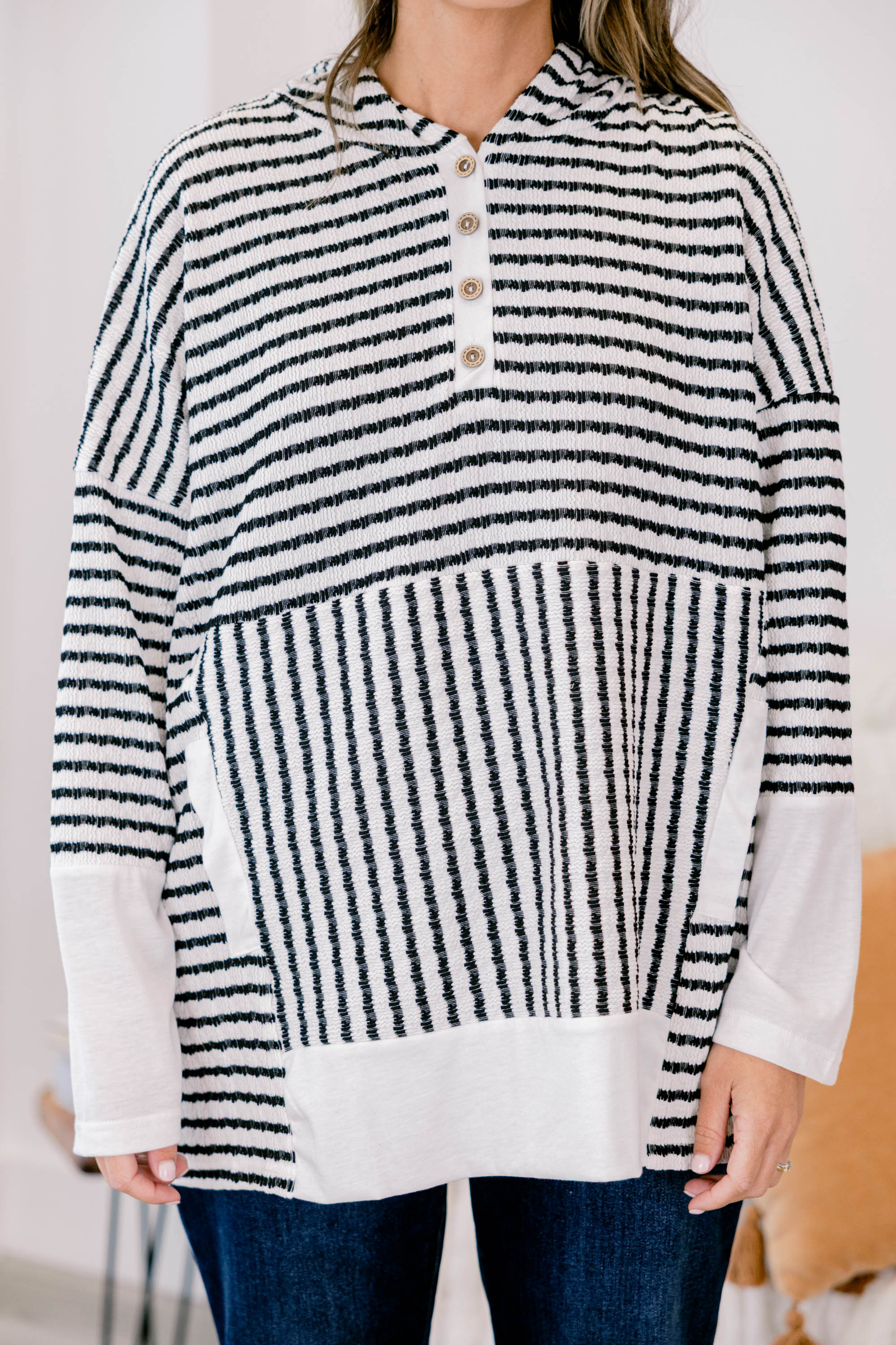 Coastal Breeze Hoodie, Cream-Black