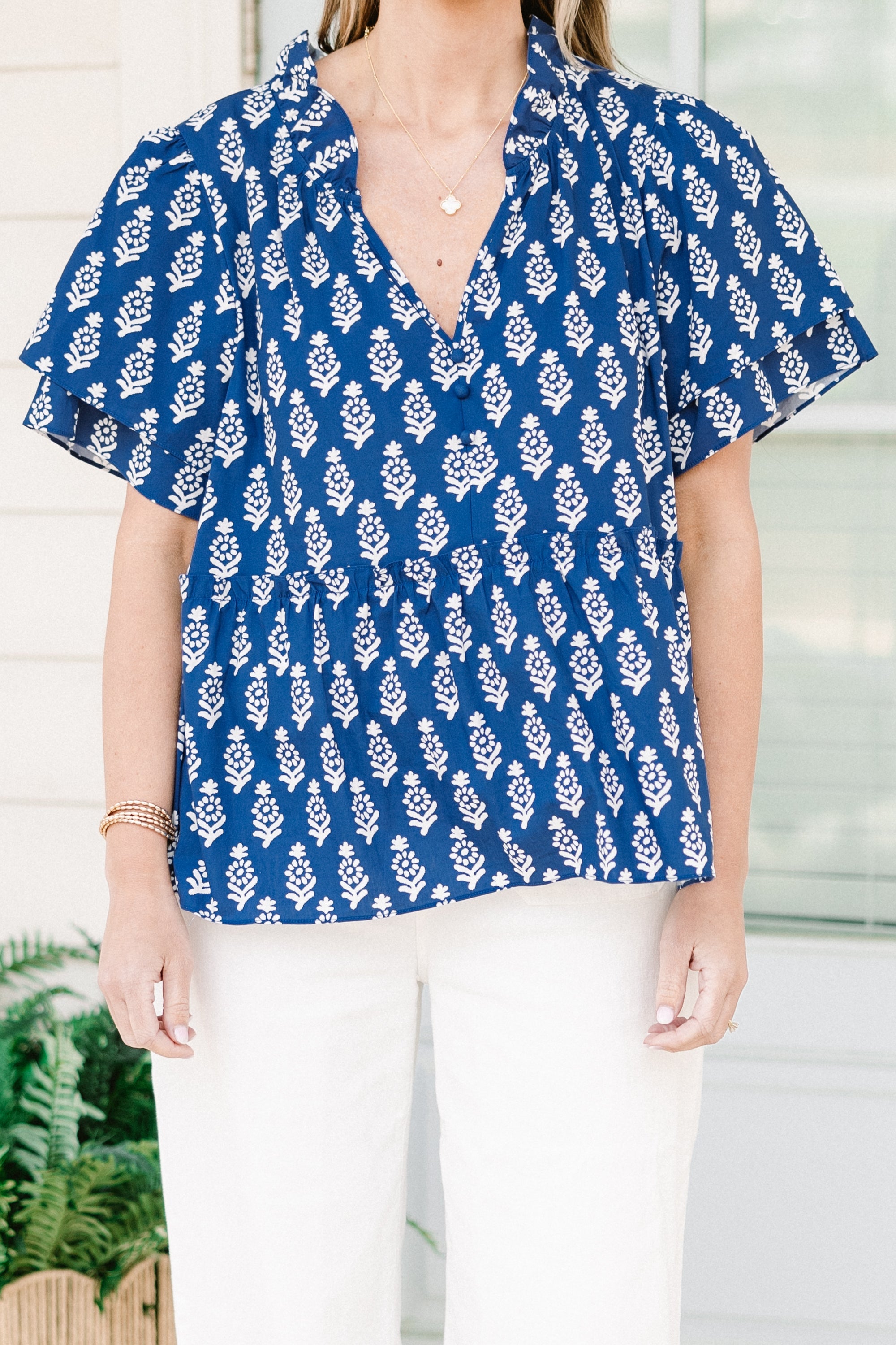 Coastal Love Top, Blue-White