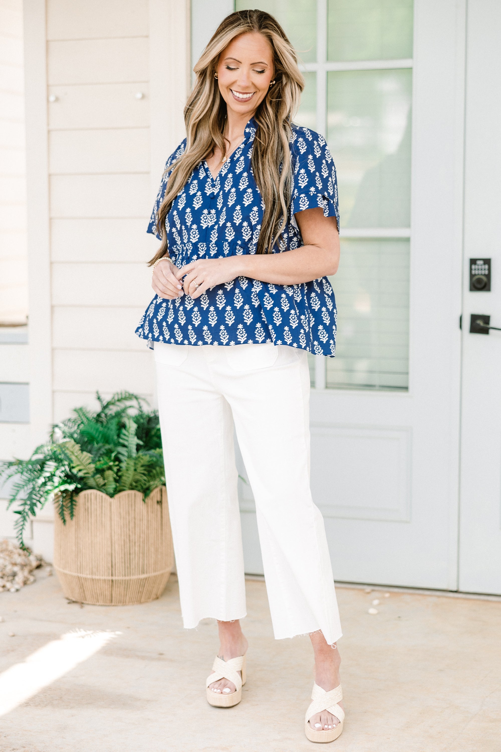 Coastal Love Top, Blue-White