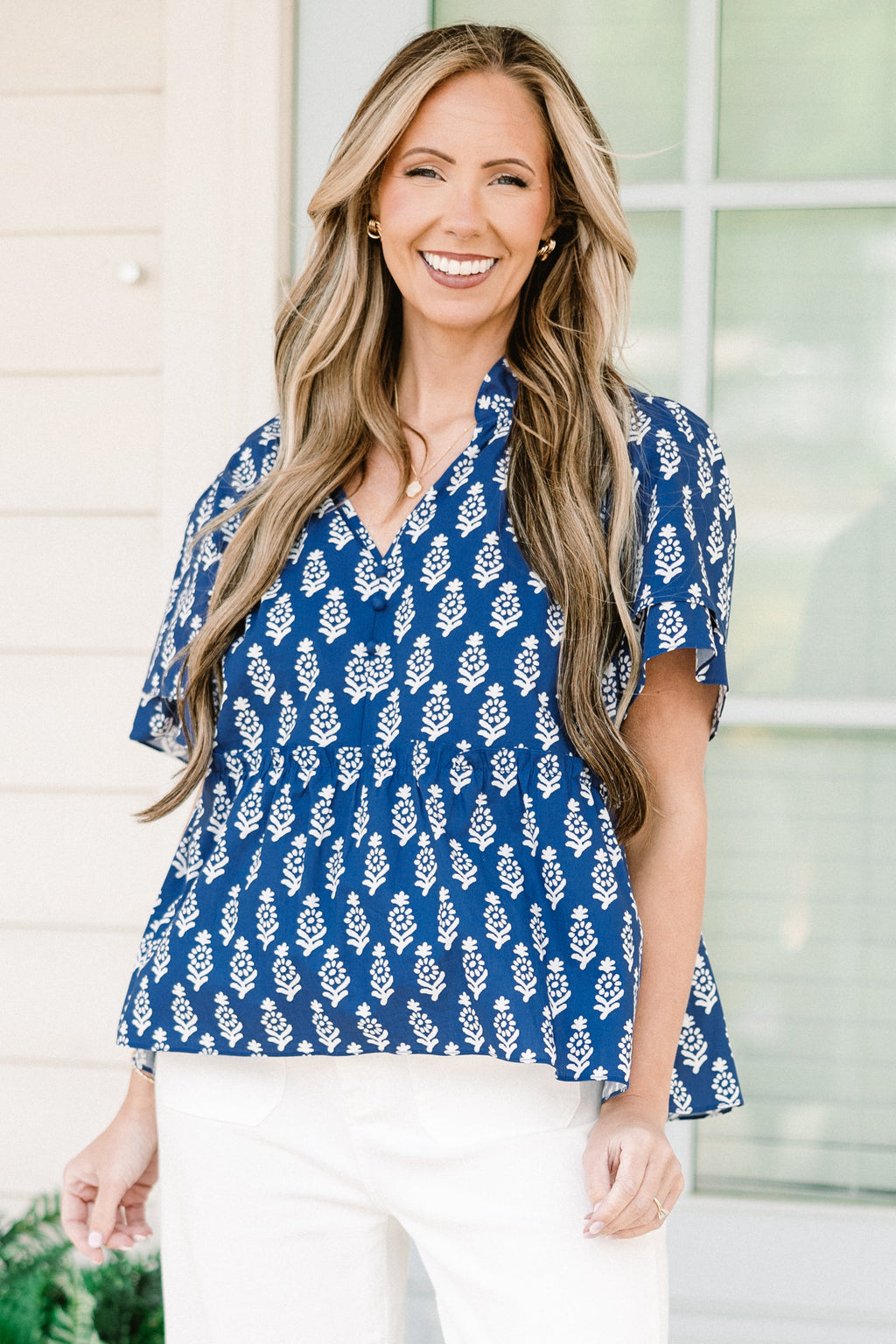 Coastal Love Top, Blue-White