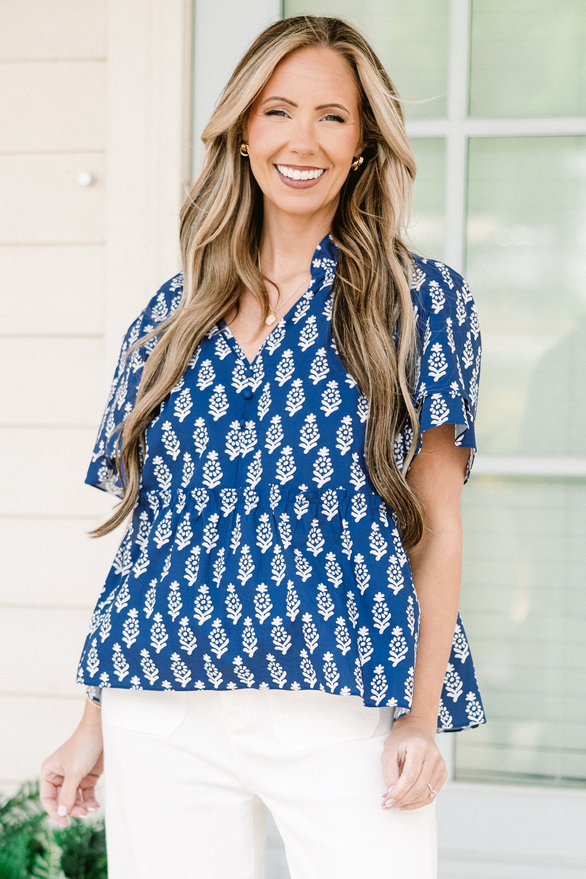 Coastal Love Top, Blue-White
