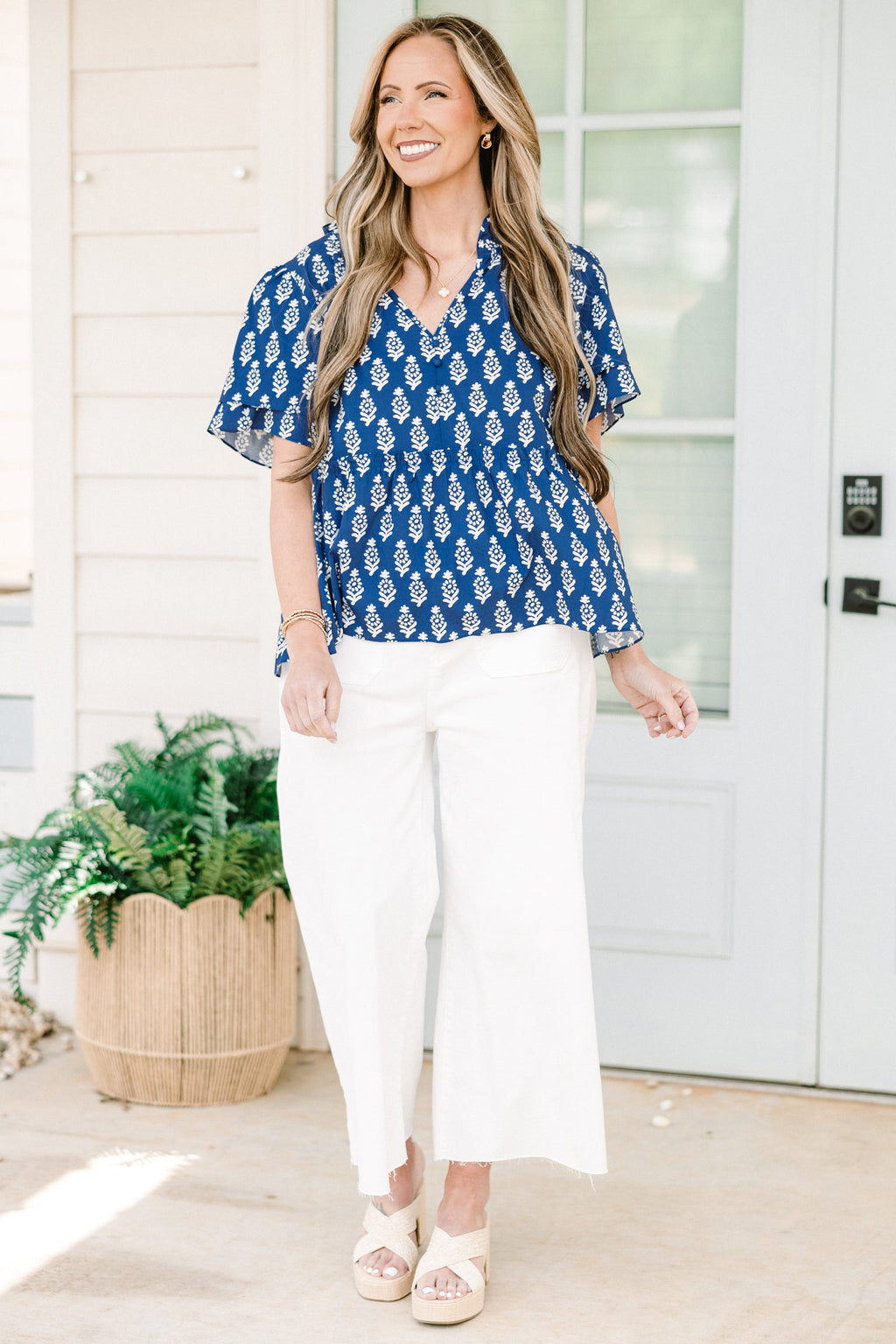 Coastal Love Top, Blue-White