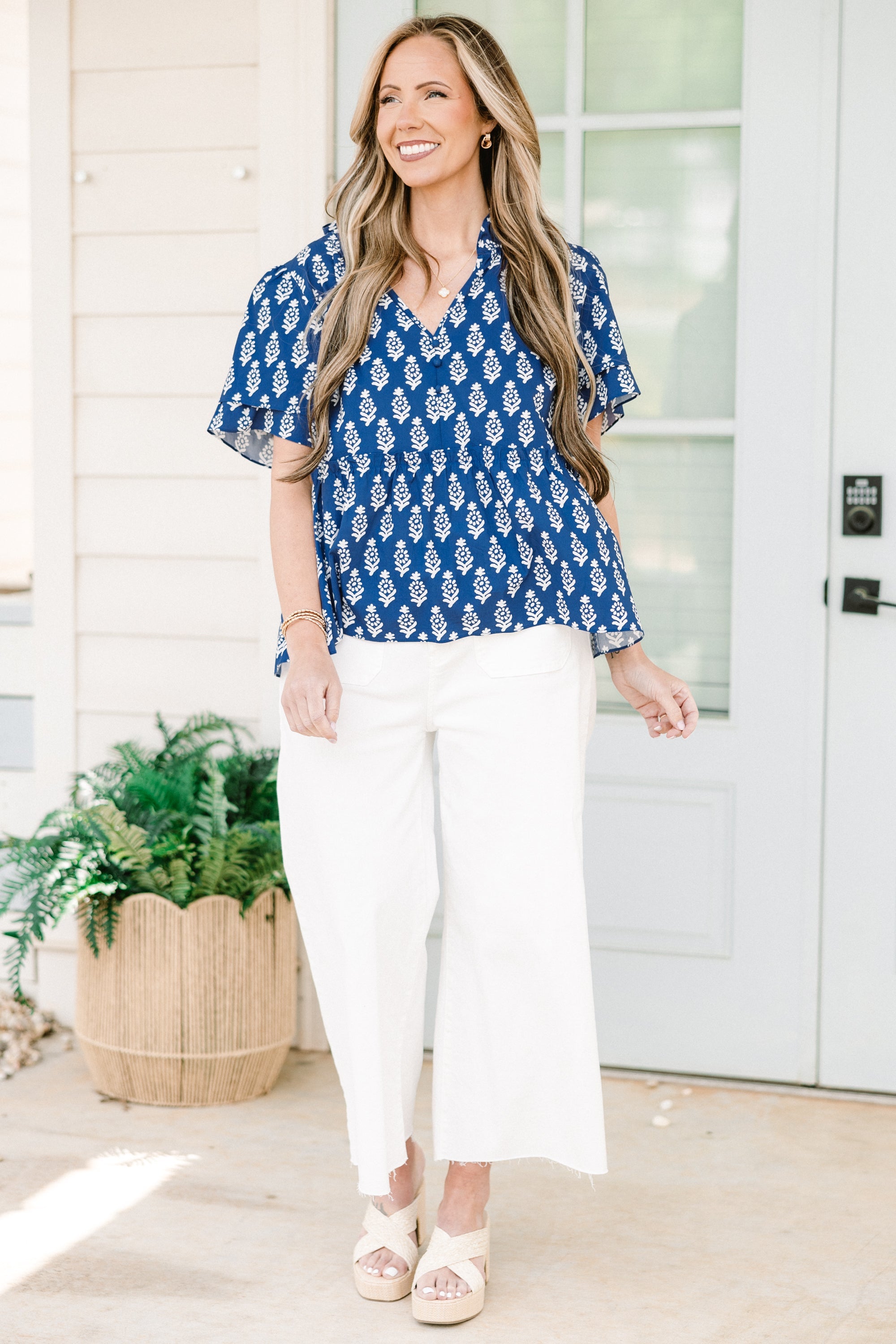 Coastal Love Top, Blue-White
