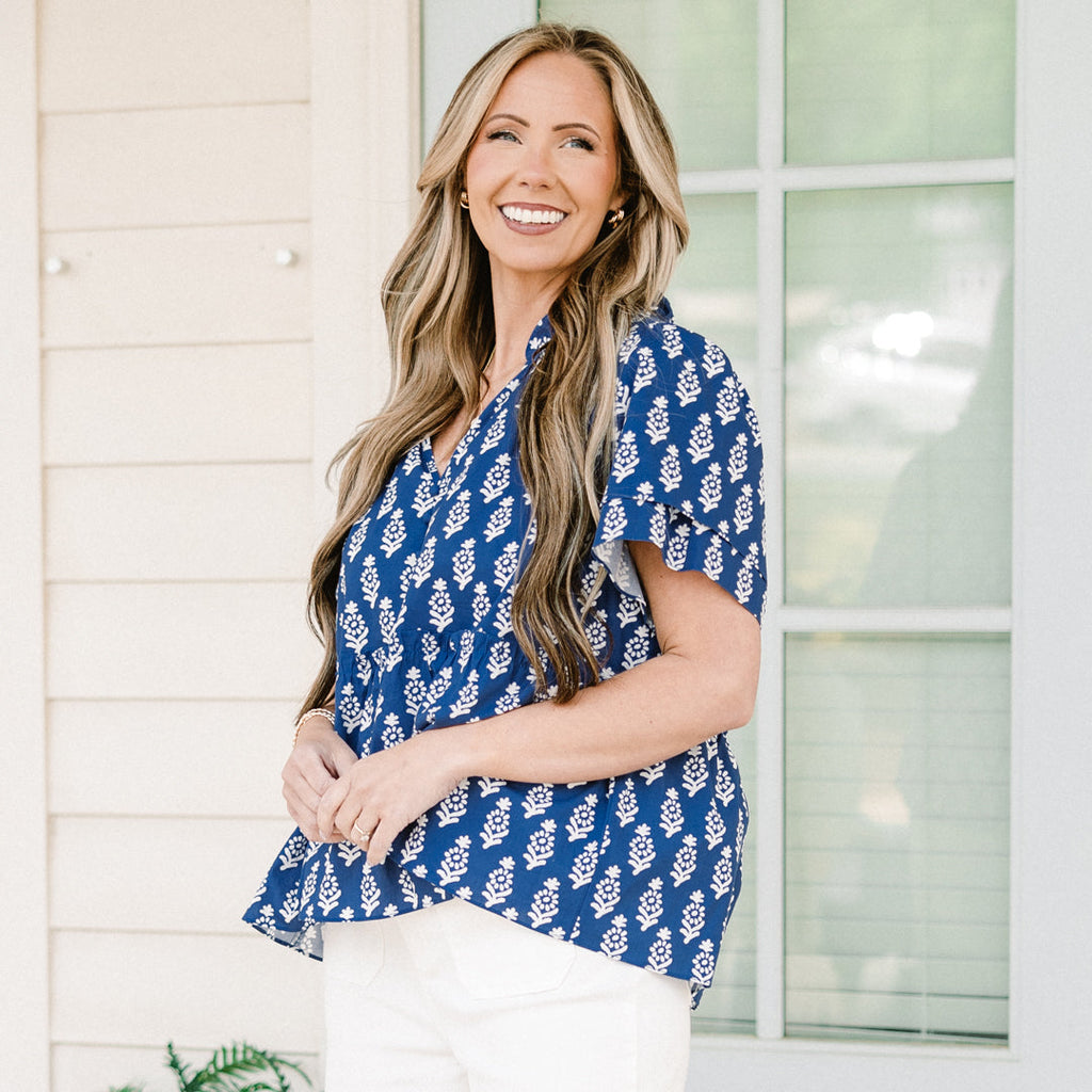 Coastal Love Top, Blue-White