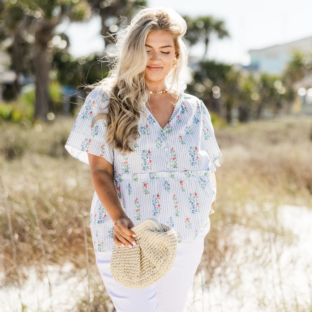 Coastal Love Top, Blue Floral