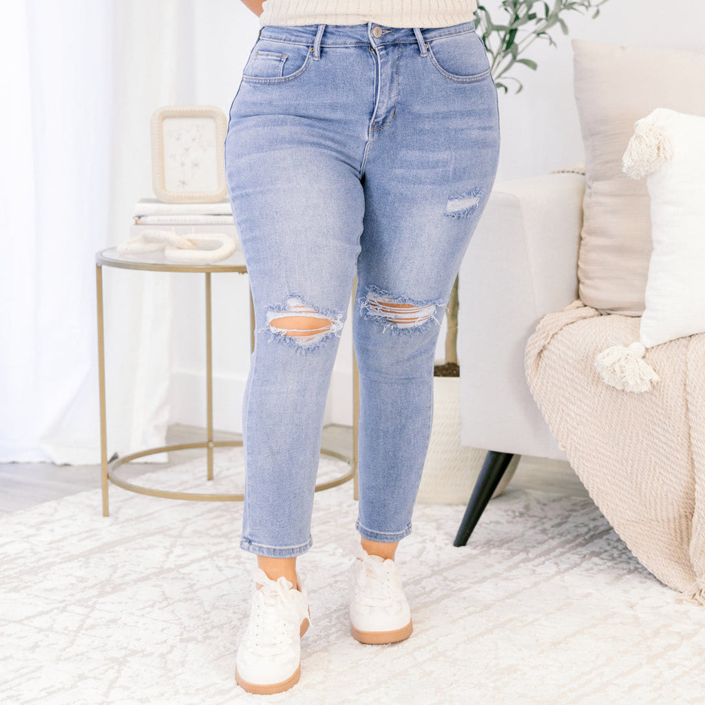 Coffee Date Jeans, Distressed Blue