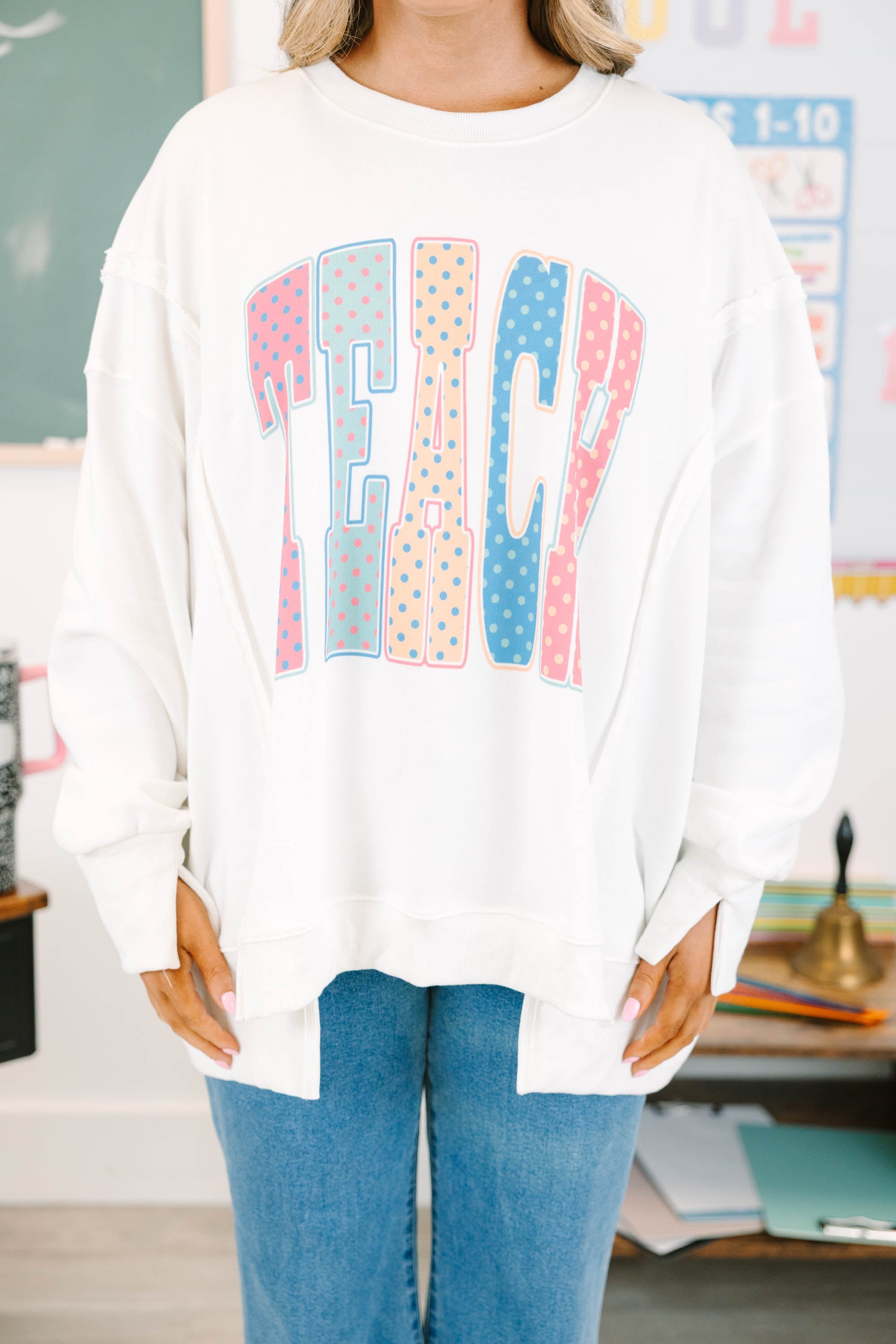 Colorful Teacher Comfy Crew, Ivory