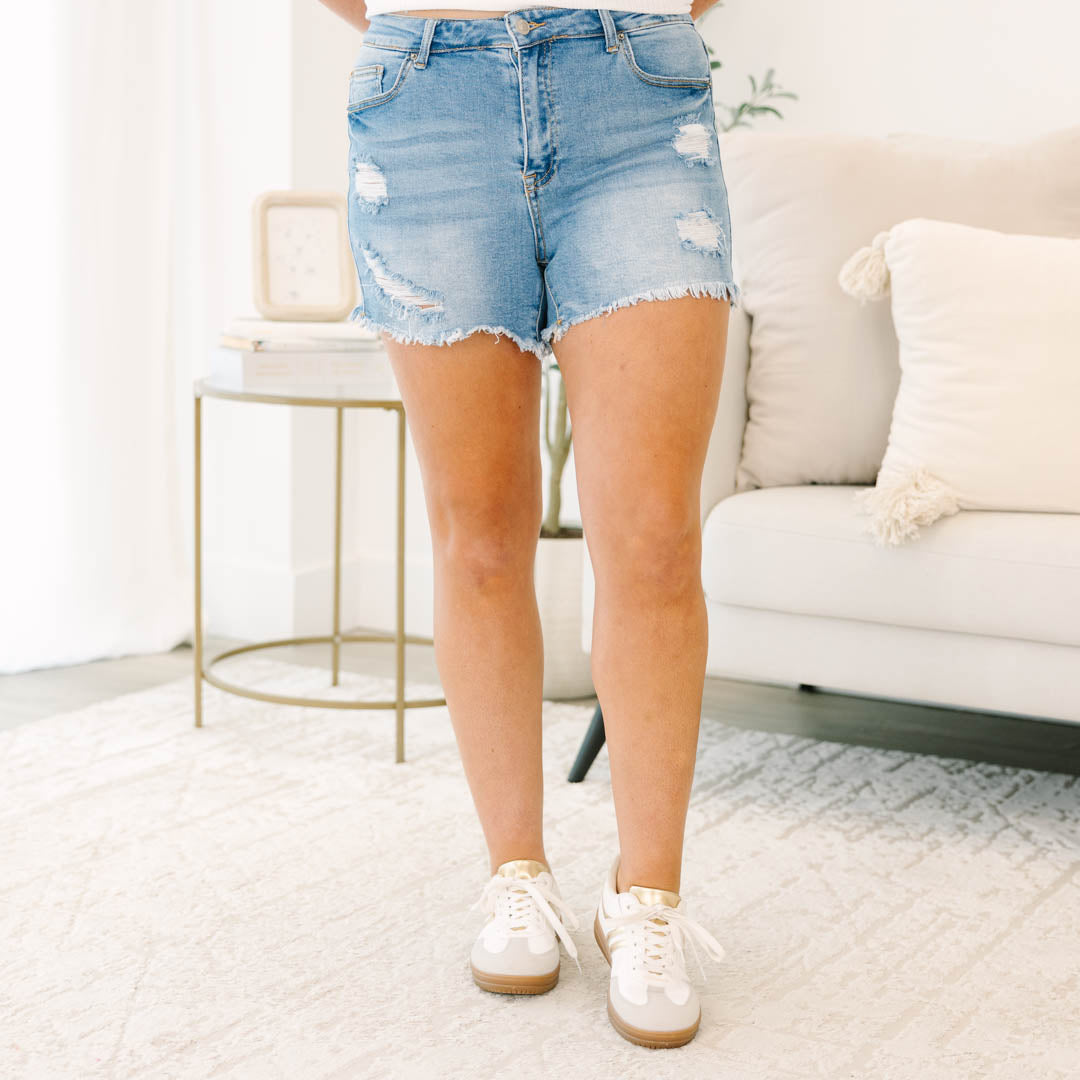 Conquer Your Fears Shorts, Light Wash