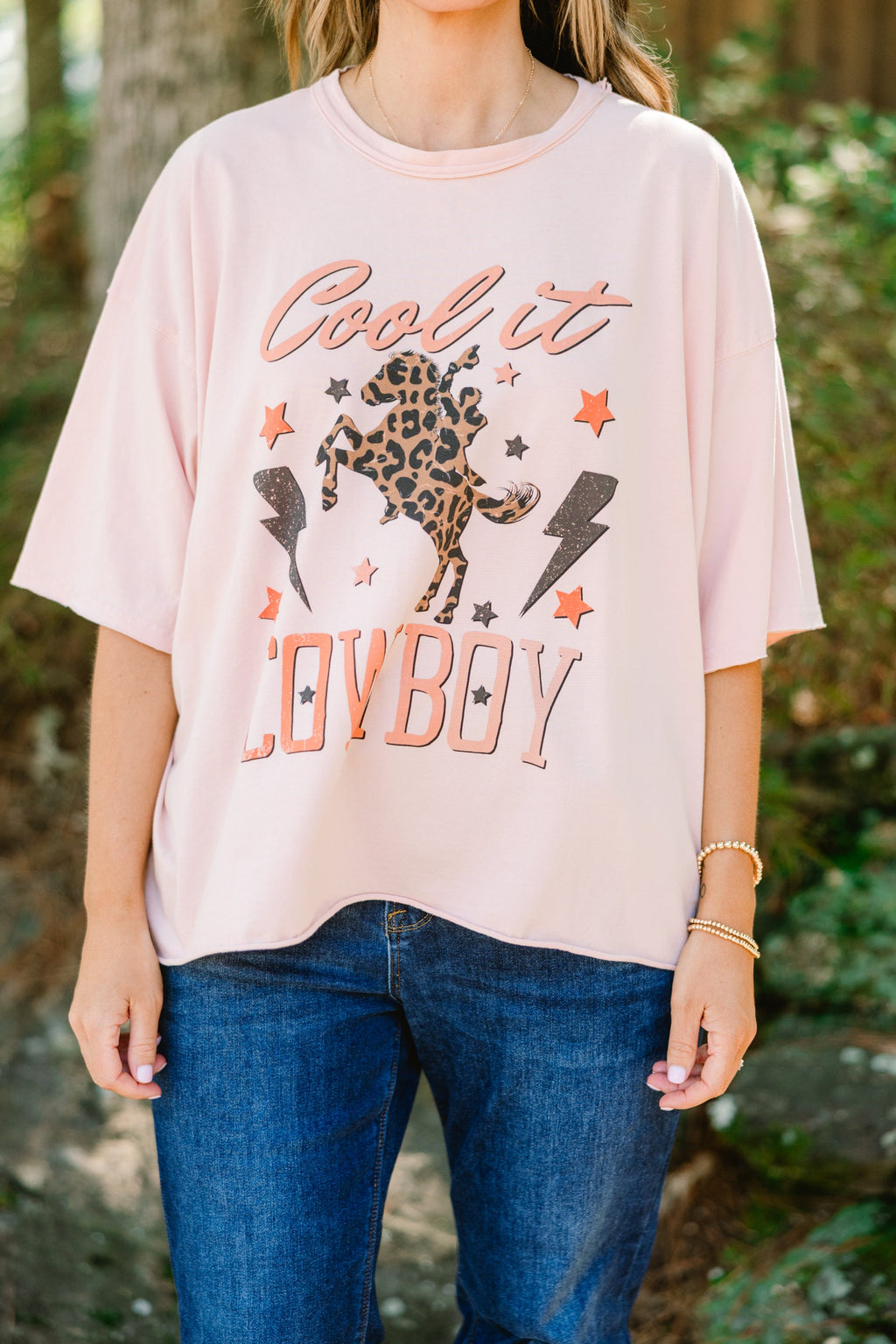Cool it Cowboy Vintage Wash Tee, Blush Pink