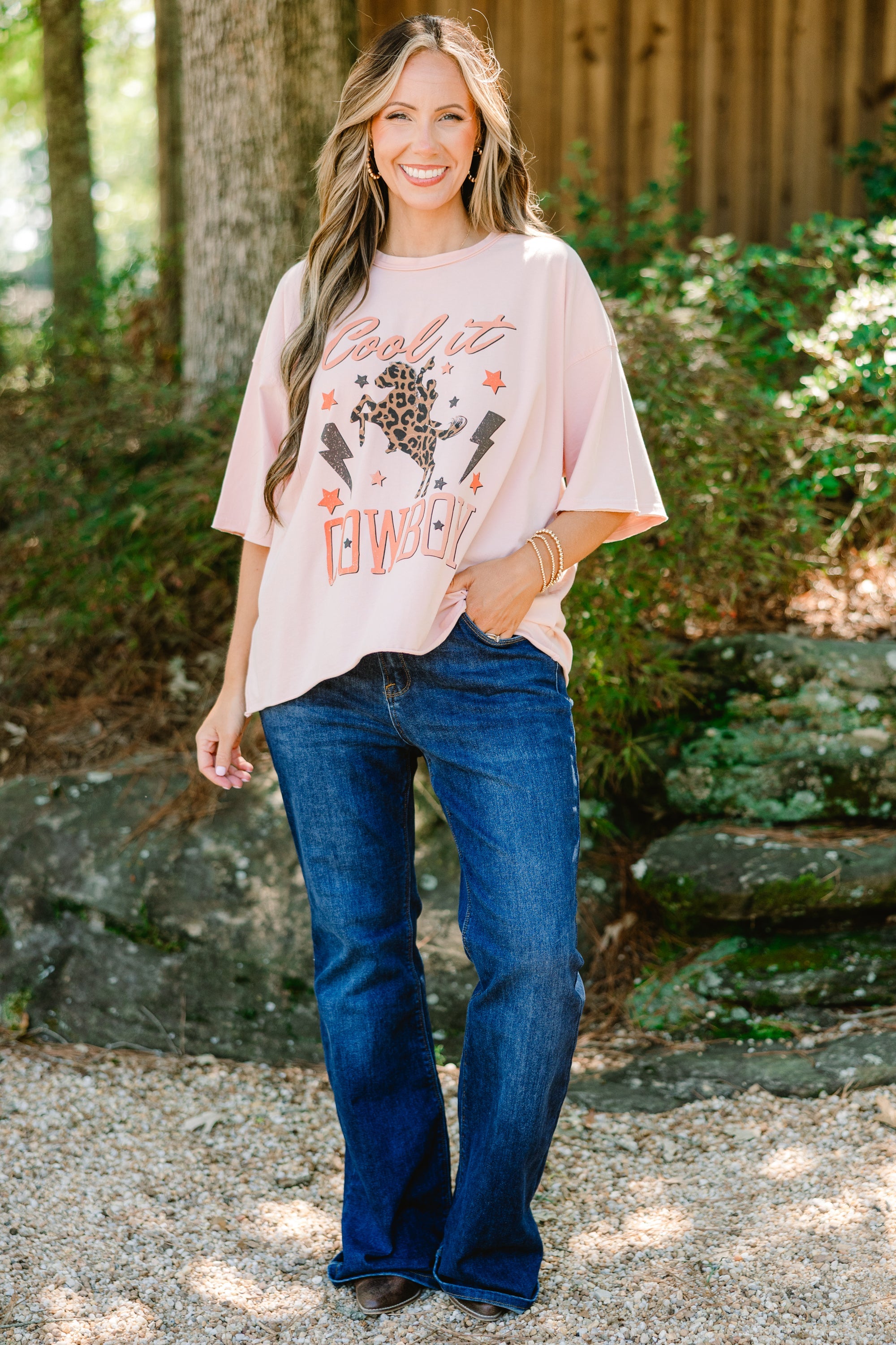 Cool it Cowboy Vintage Wash Tee, Blush Pink