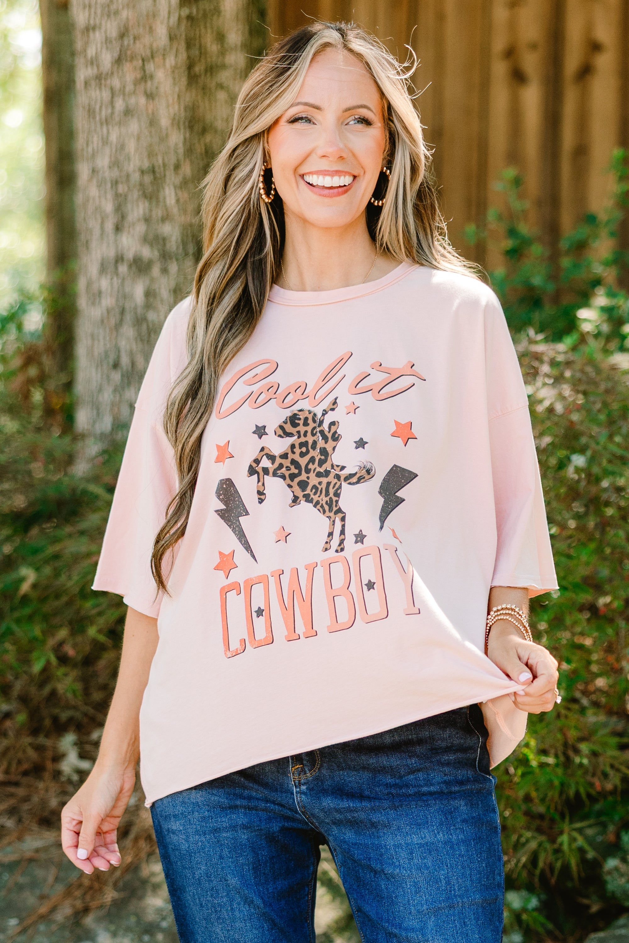 Cool it Cowboy Vintage Wash Tee, Blush Pink