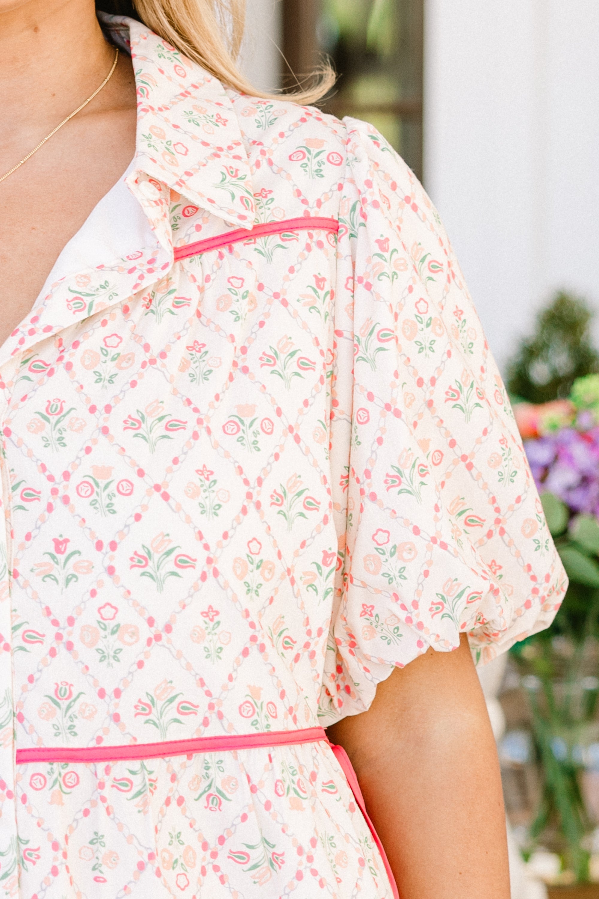 Counting Blossoms Top, Ivory Floral