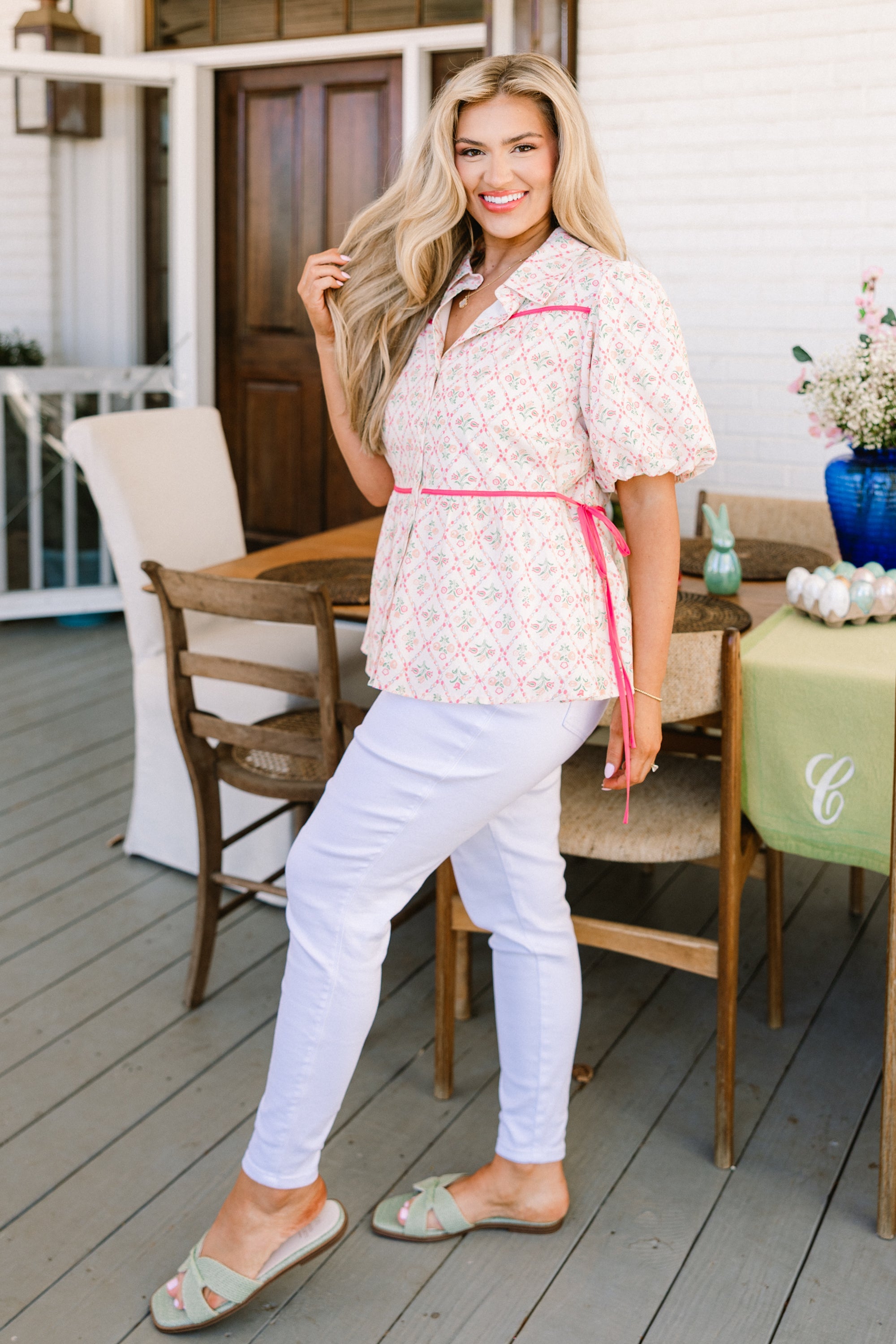 Counting Blossoms Top, Ivory Floral