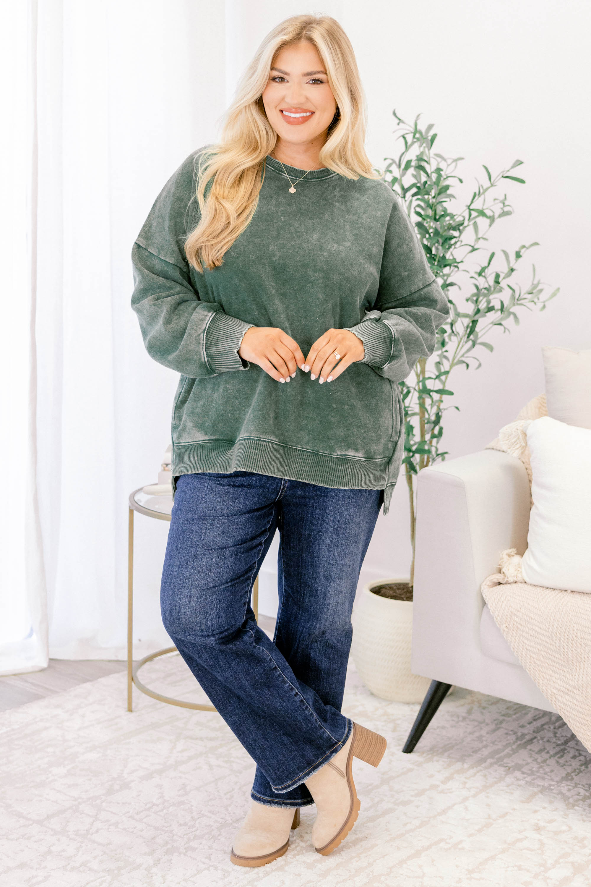 Counting The Days Pullover, Dark Green