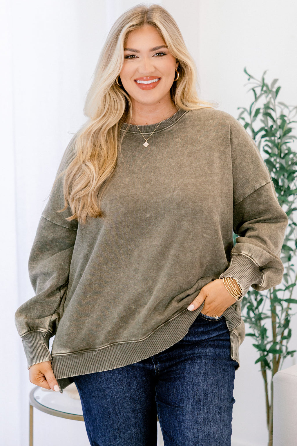 Counting The Days Pullover, Dark Olive