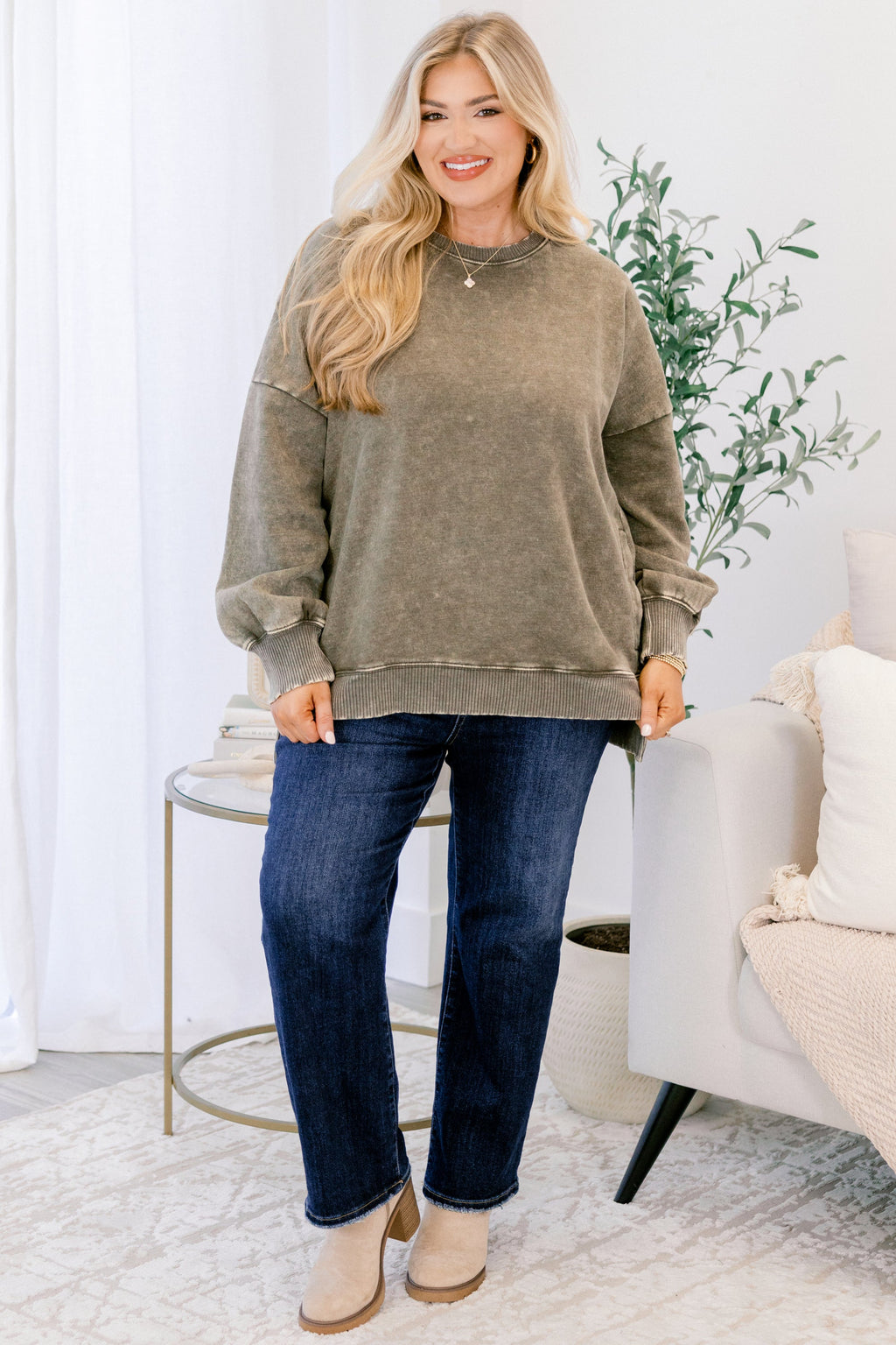 Counting The Days Pullover, Dark Olive