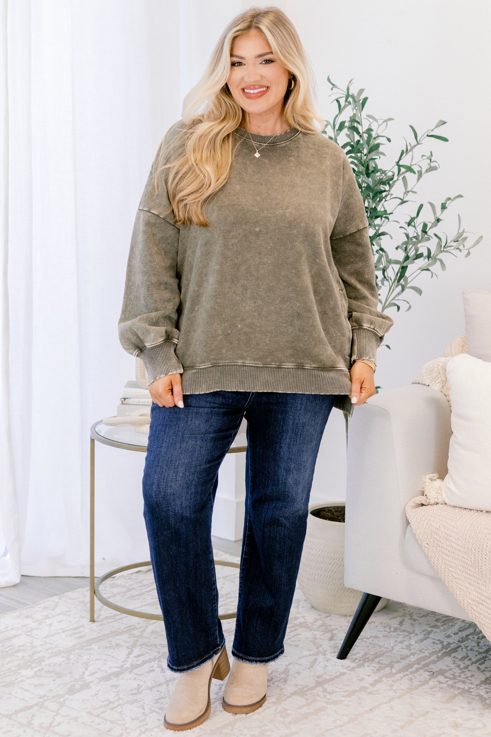 Counting The Days Pullover, Dark Olive