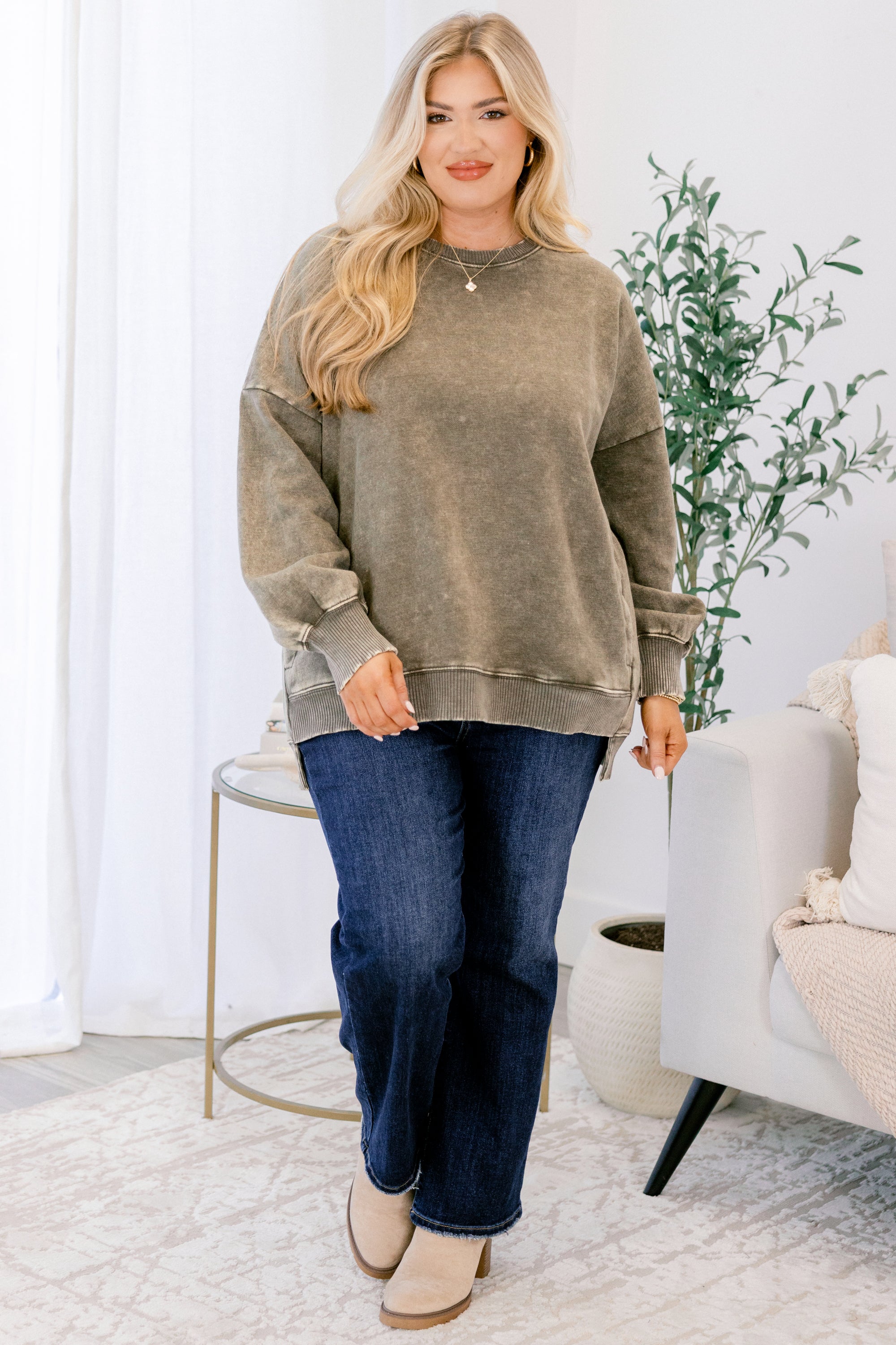 Counting The Days Pullover, Dark Olive