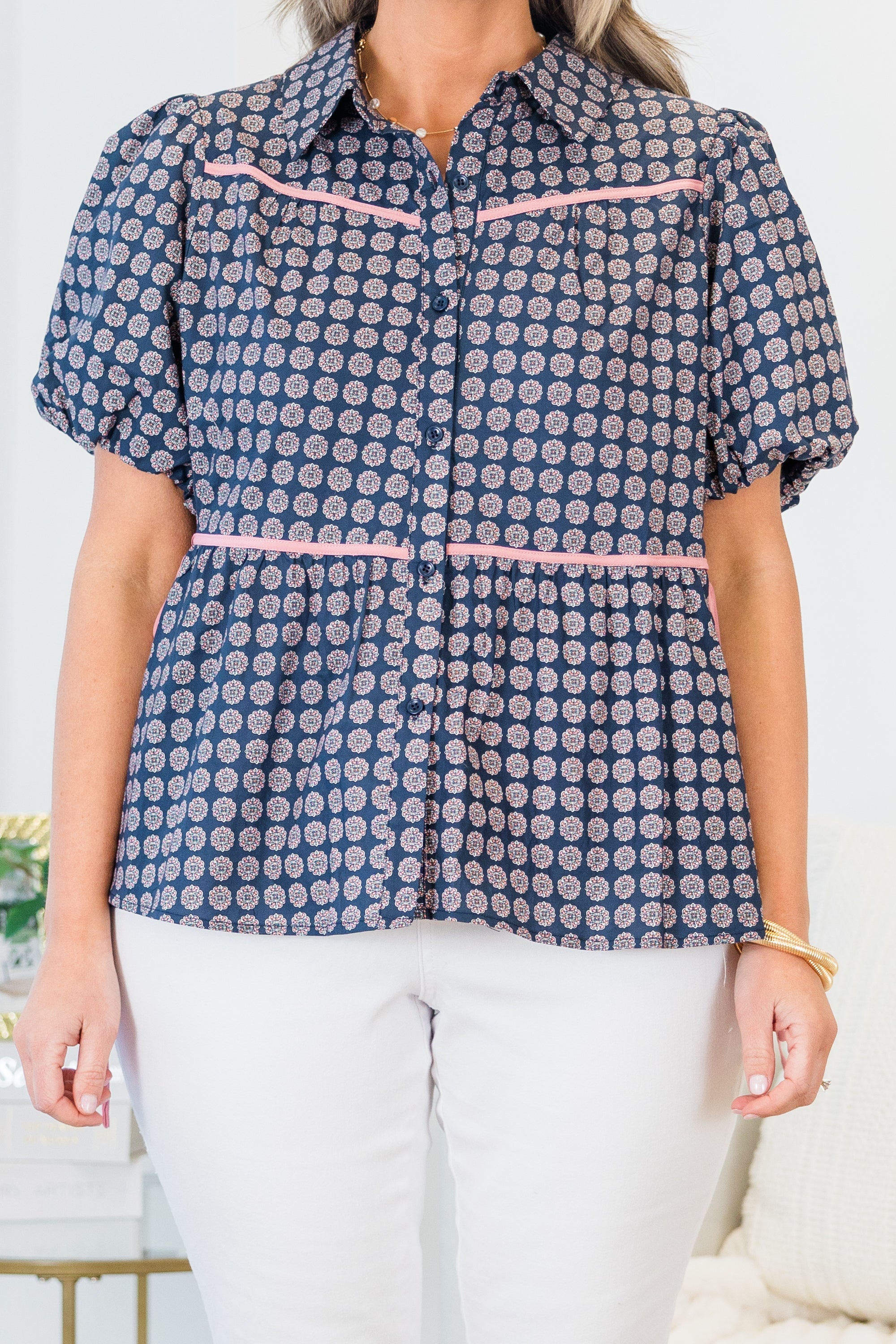 Counting Blossoms Top, Navy