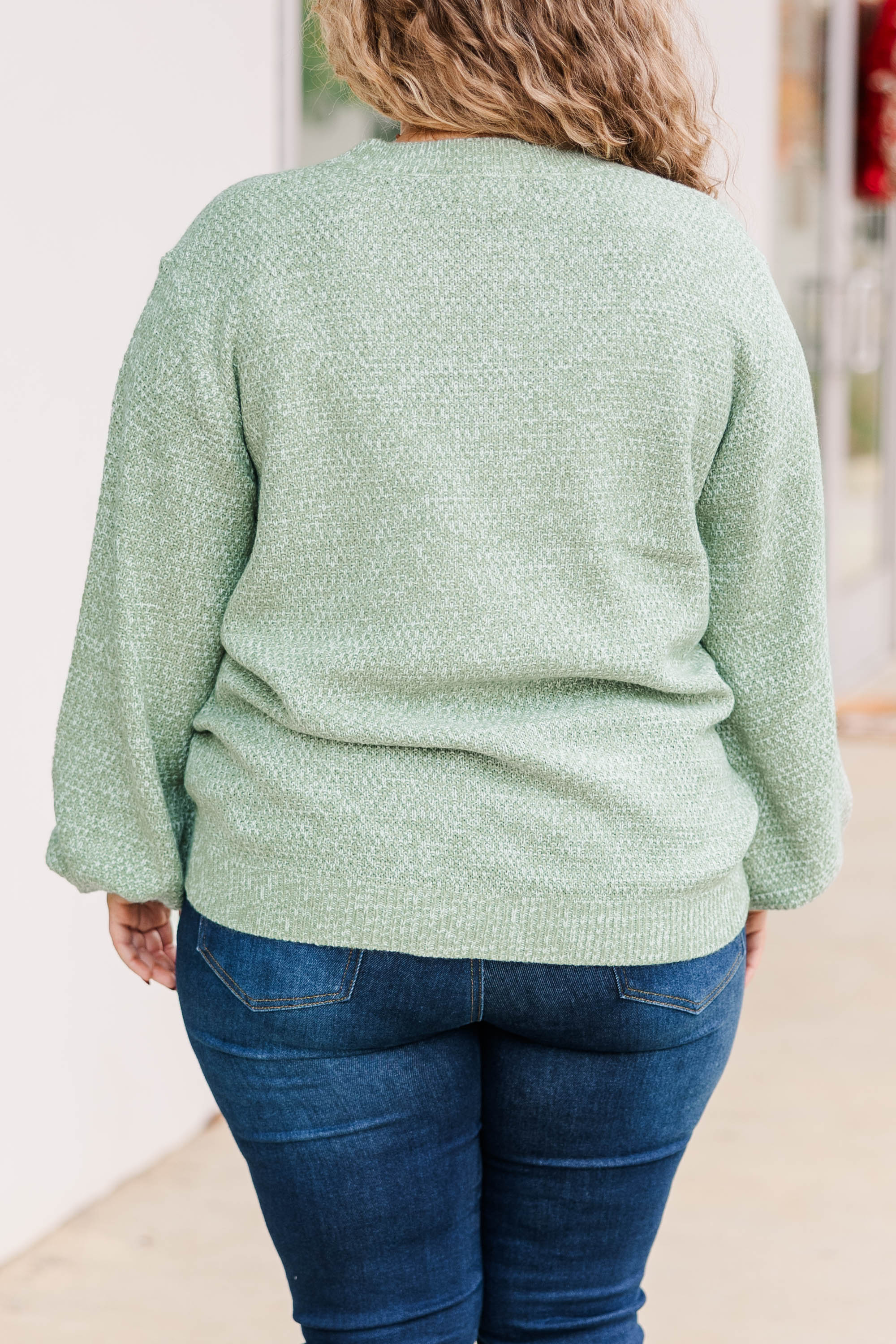 Cozy Bubble Sleeve Sweater, Sage