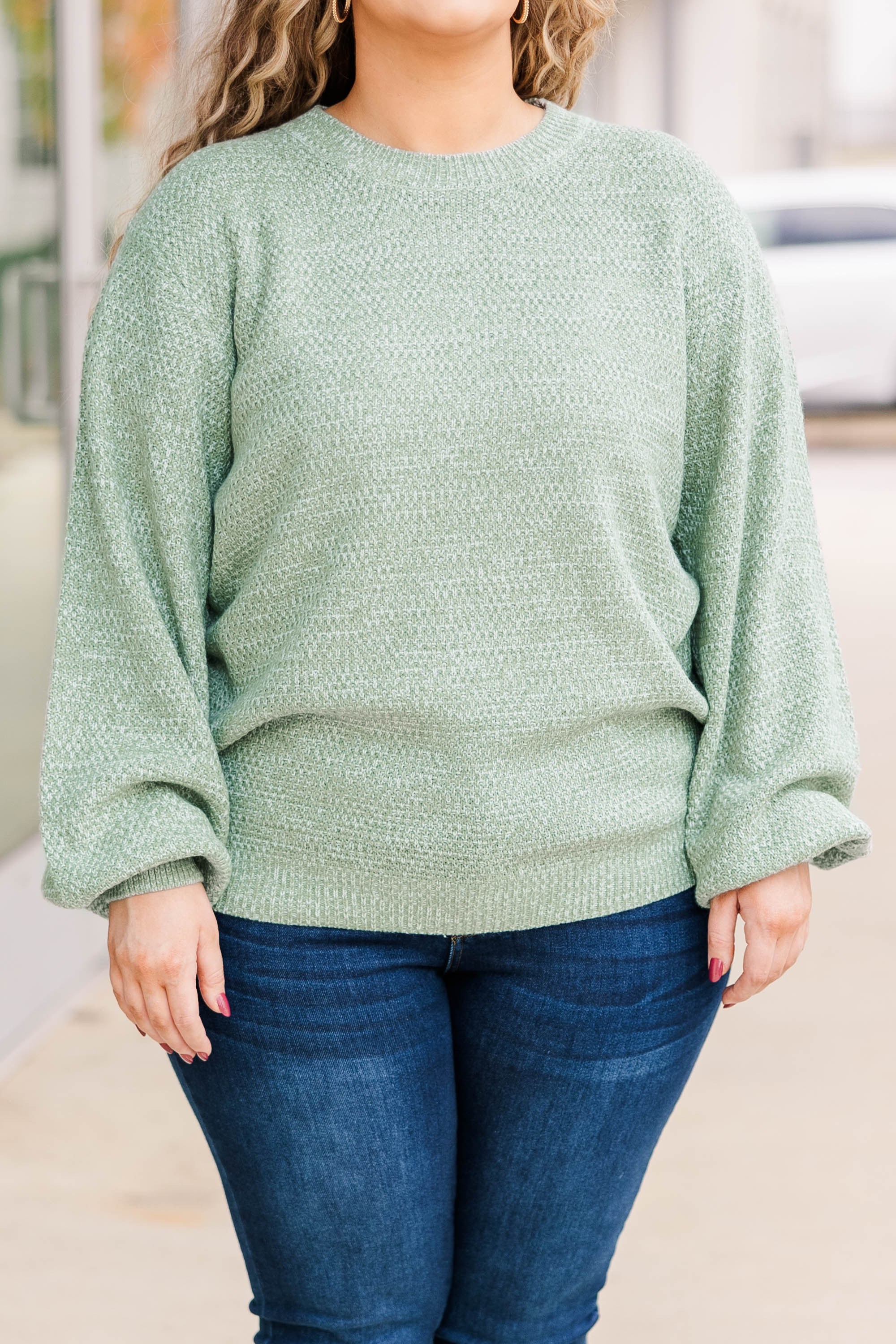 Cozy Bubble Sleeve Sweater, Sage