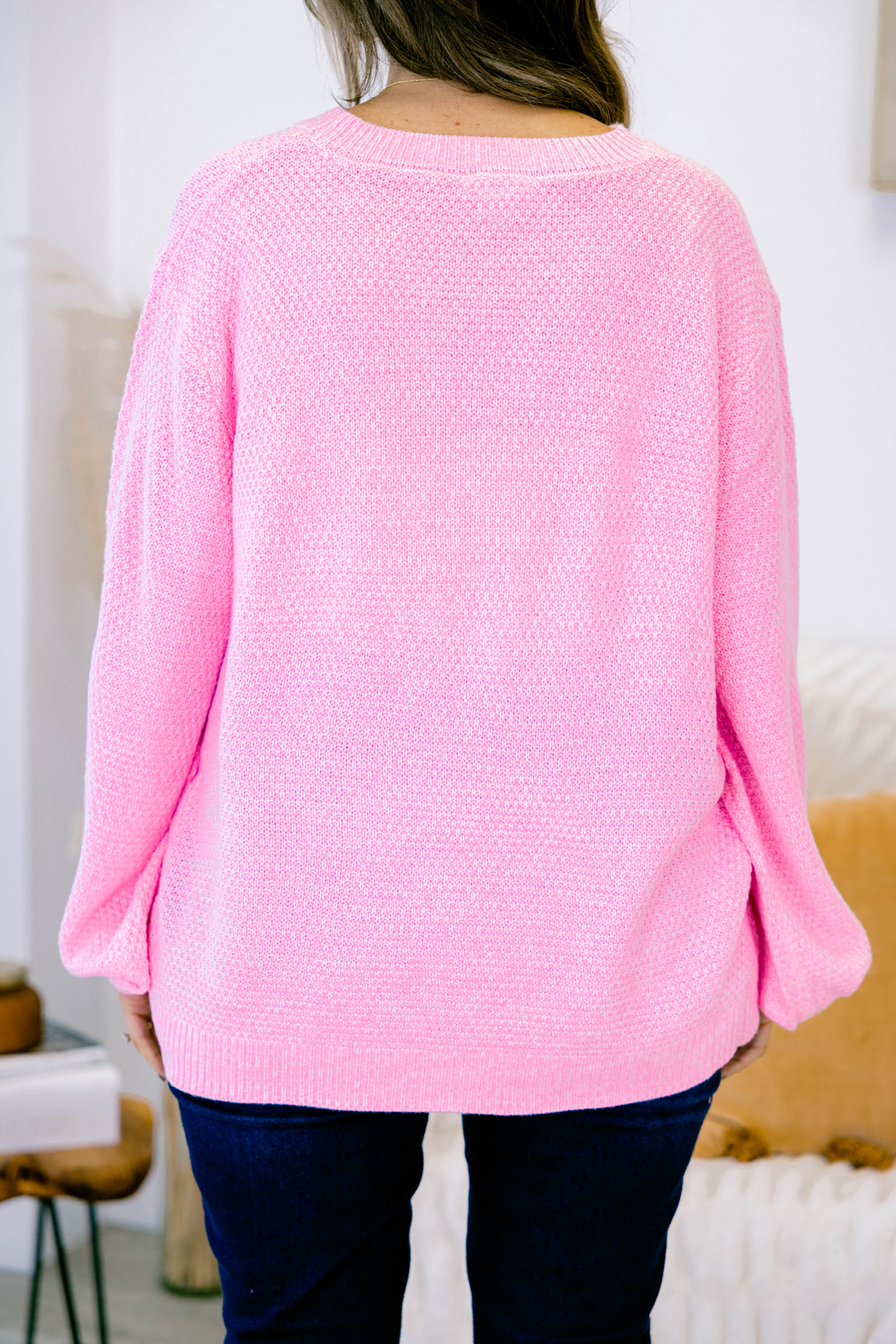 Cozy Bubble Sleeve Sweater, Spring Pink