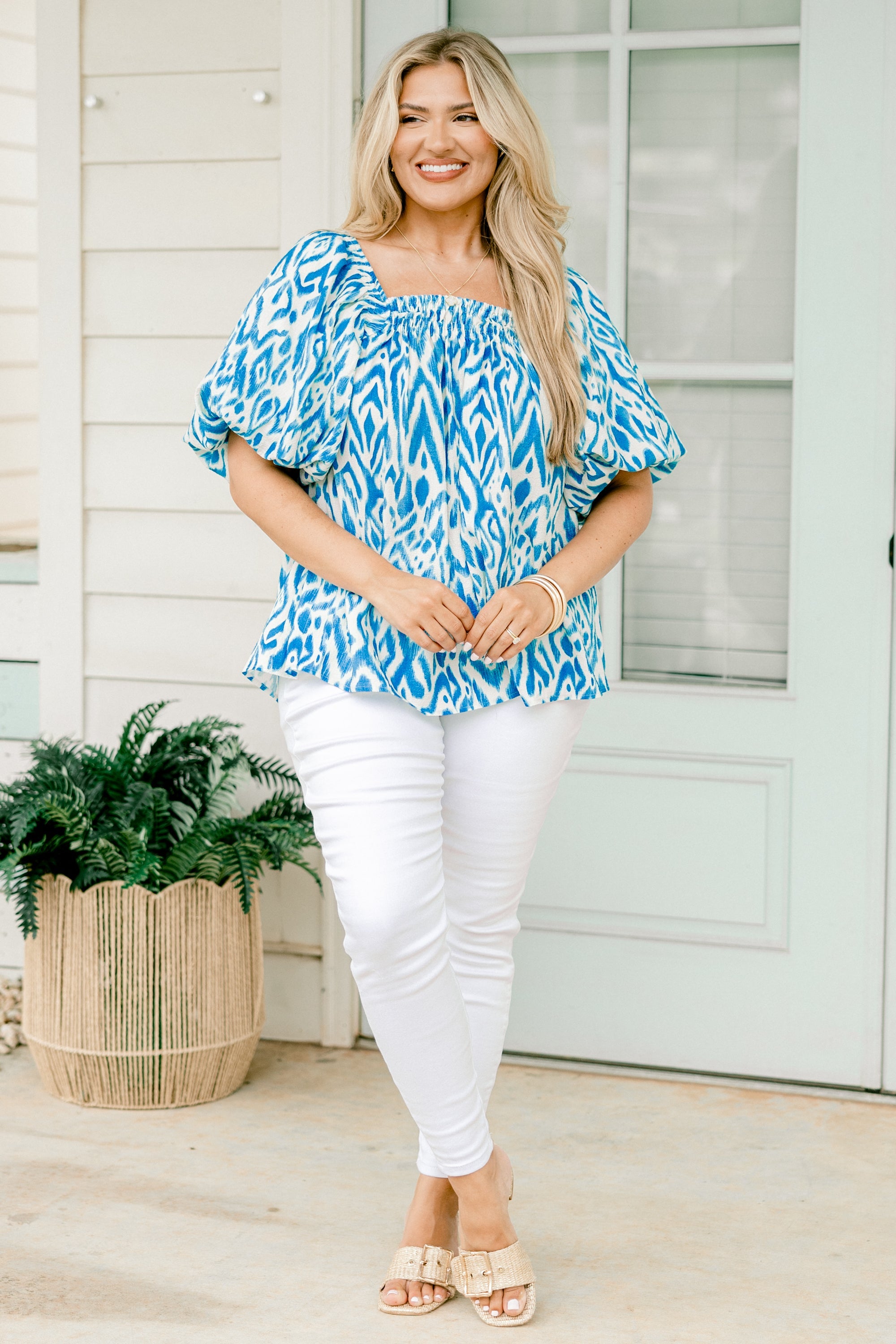 Cozy Love Top, Blue-White