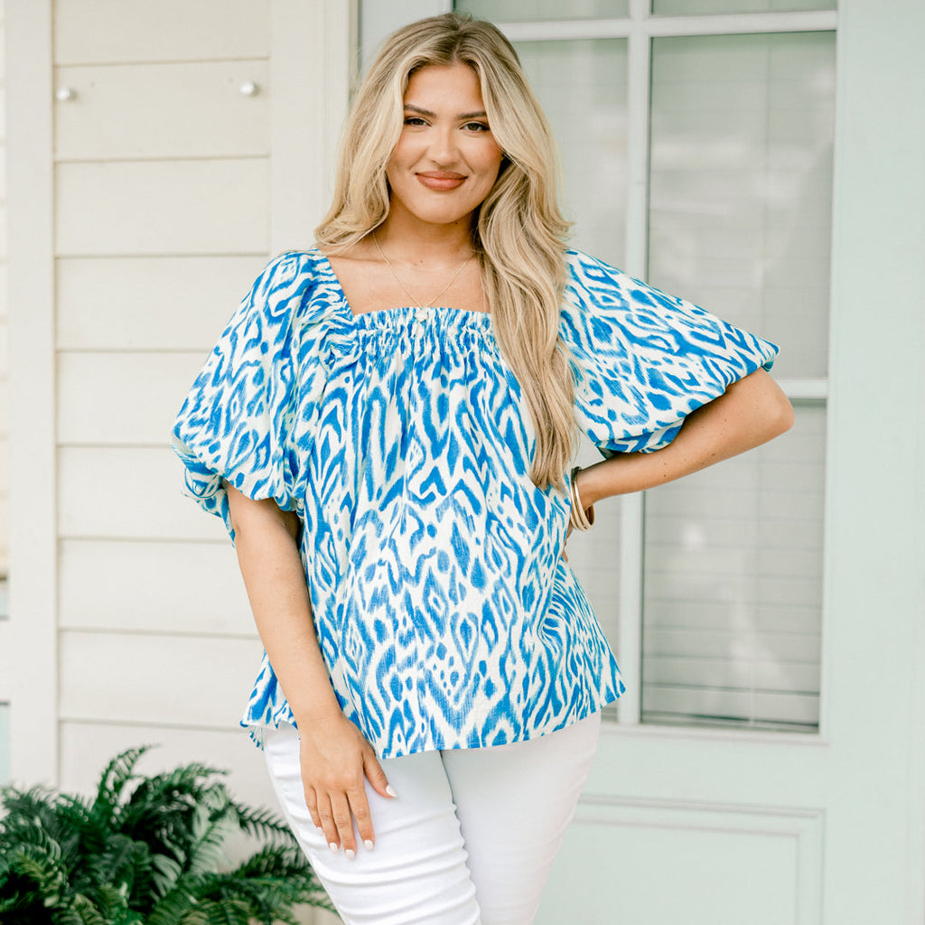 Cozy Love Top, Blue-White