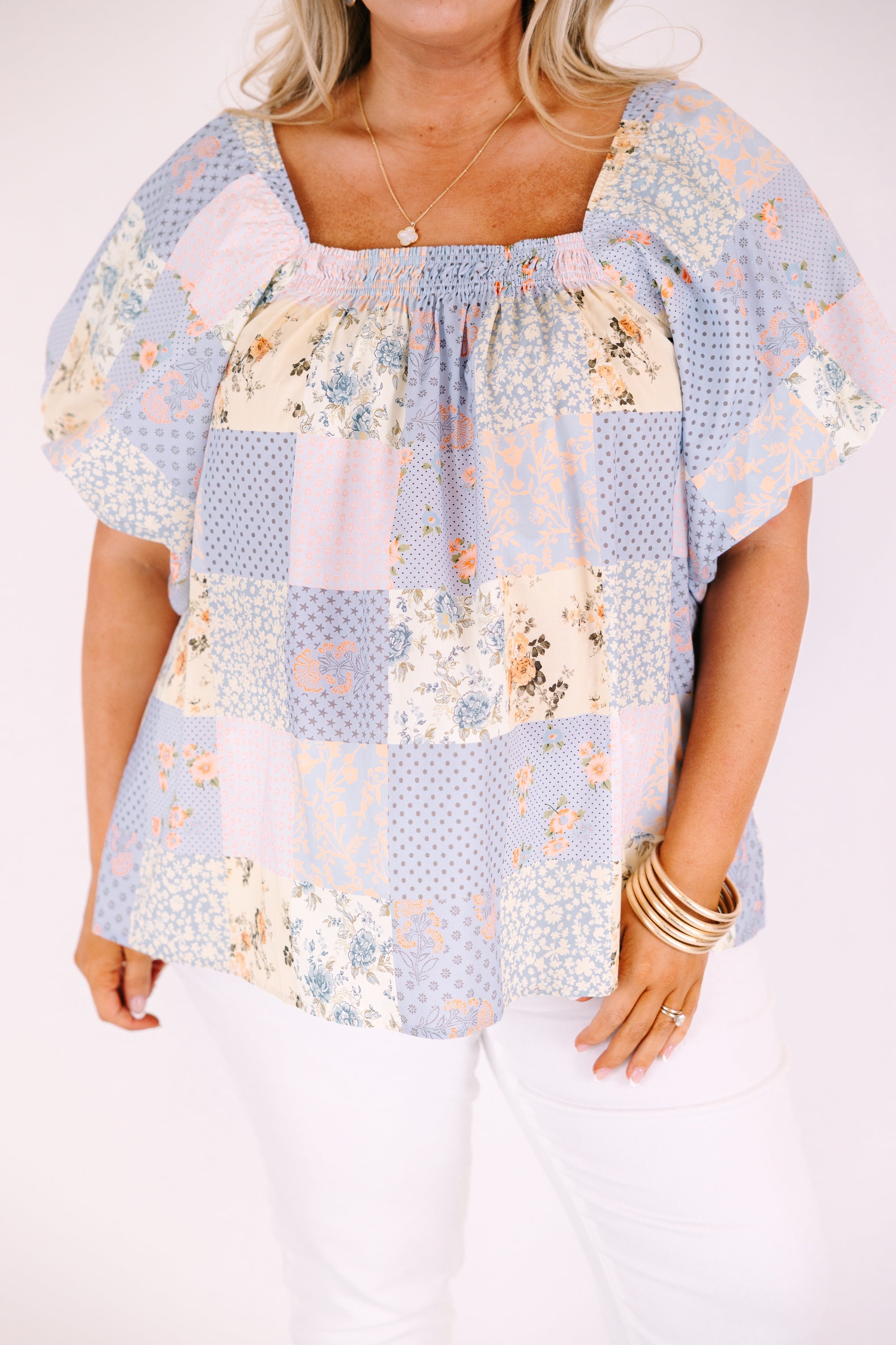 Cozy Love Top, Blue Patchwork