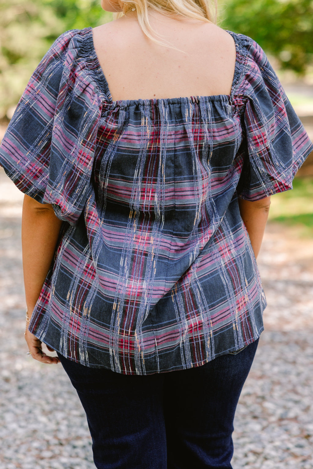 Cozy Love Top, Gray-Pink Plaid
