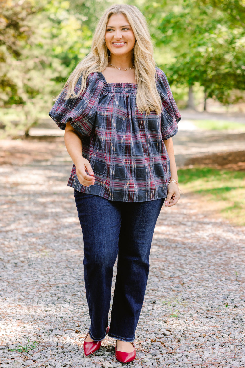 Cozy Love Top, Gray-Pink Plaid