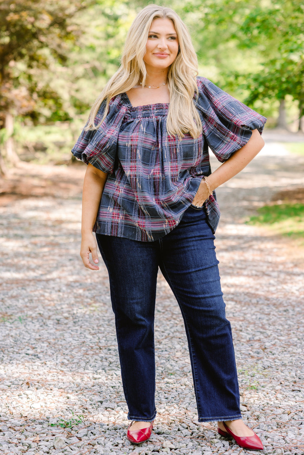 Cozy Love Top, Gray-Pink Plaid